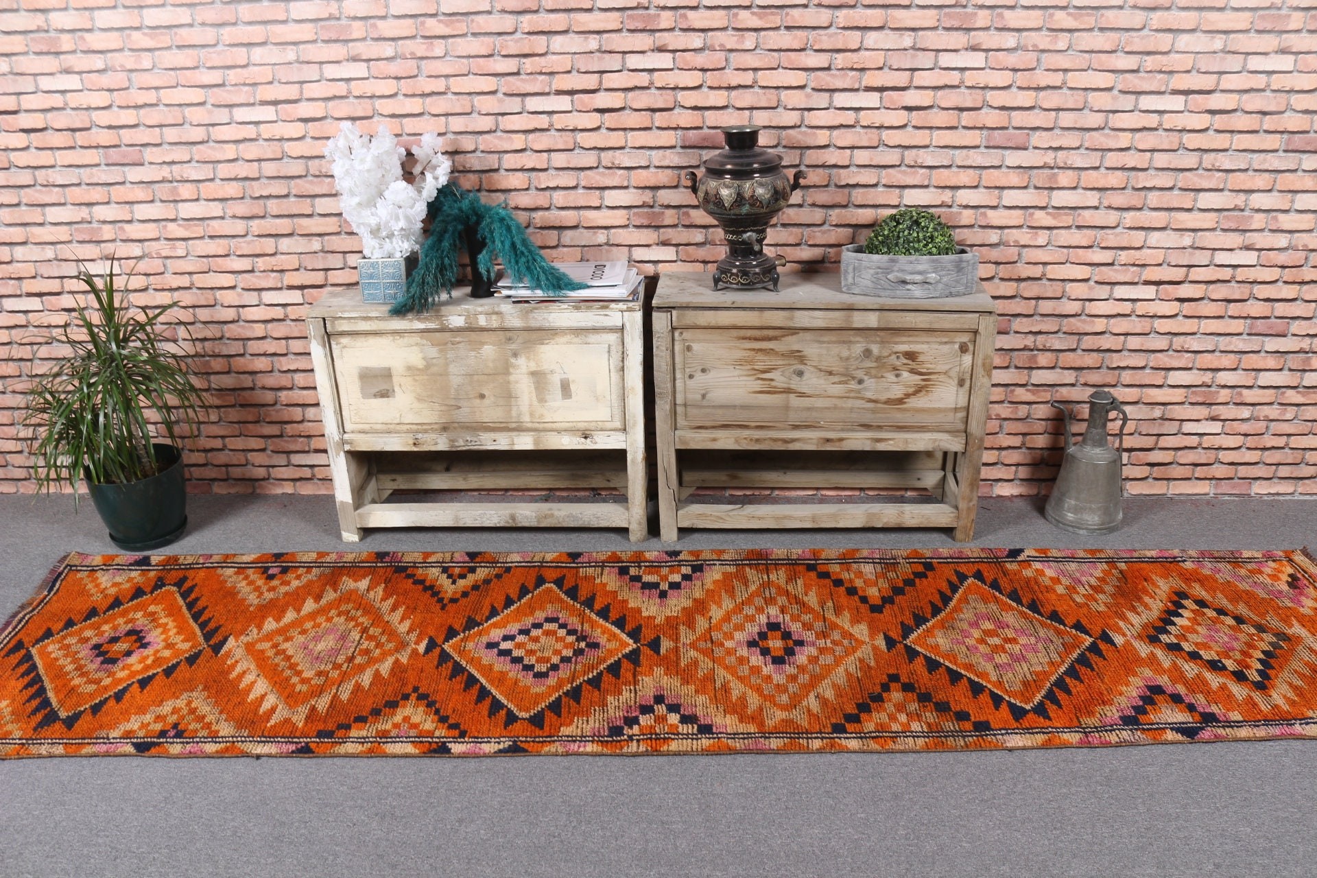 Bedroom Rug, Handmade Rugs, Orange Moroccan Rug, Stair Rug, Kitchen Rug, Vintage Rugs, Anatolian Rugs, 2.4x10.2 ft Runner Rugs, Turkish Rug