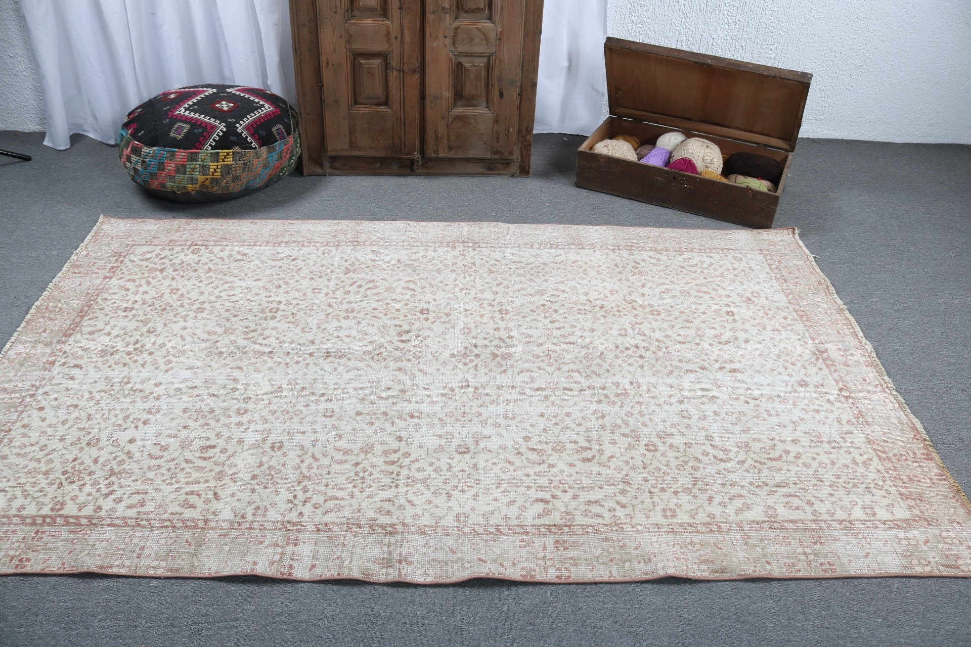 Yatak Odası Halıları, Mutfak Halısı, 4.8x7.9 ft Alan Halısı, Türk Halısı, Ev Dekorasyonu Halısı, Vintage Halı, Bej Oushak Halıları, Tribal Halıları, Yer Halısı