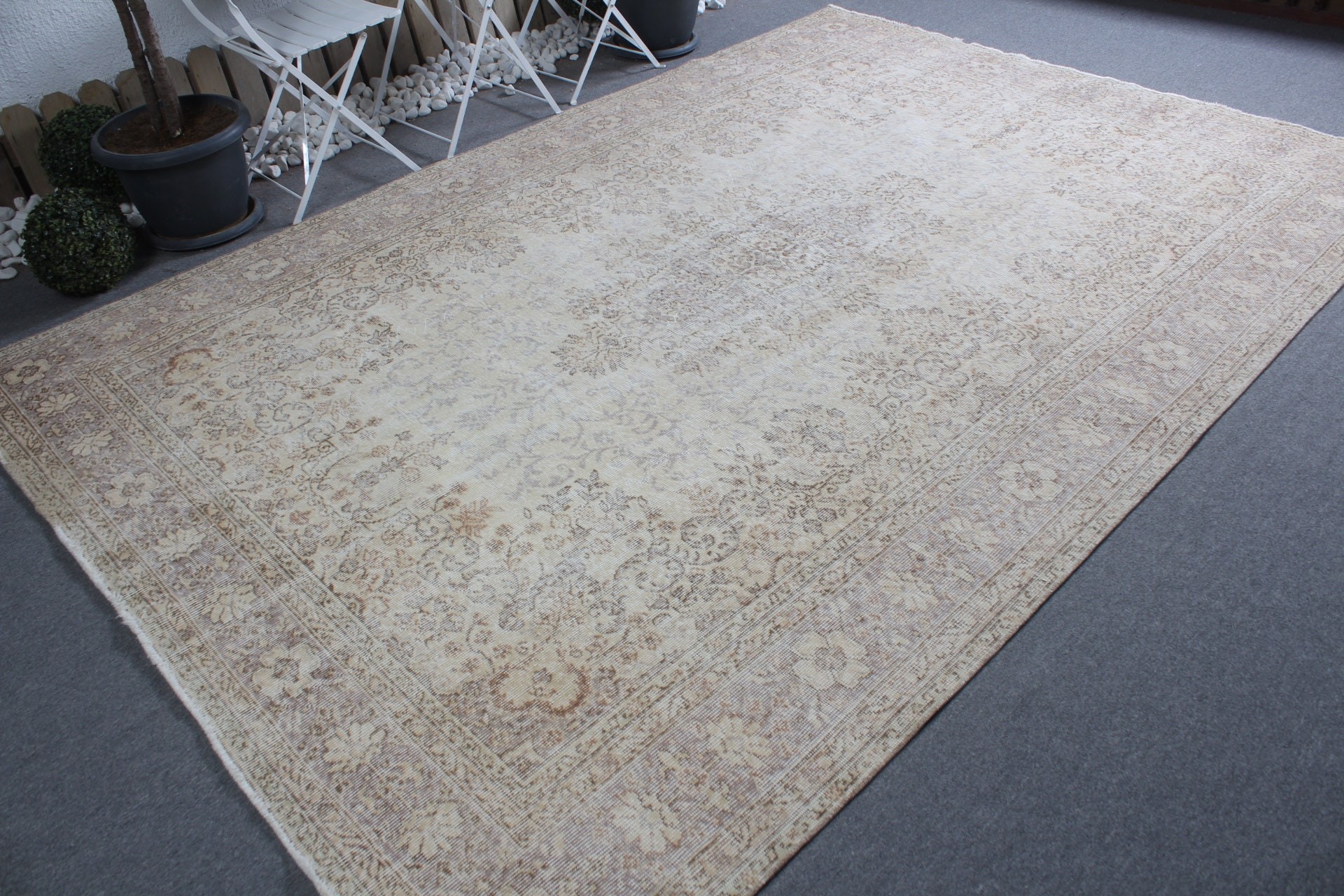 Dining Room Rug, Vintage Rug, Beige Antique Rugs, 7.2x10.7 ft Oversize Rug, Oushak Rug, Living Room Rug, Turkish Rugs