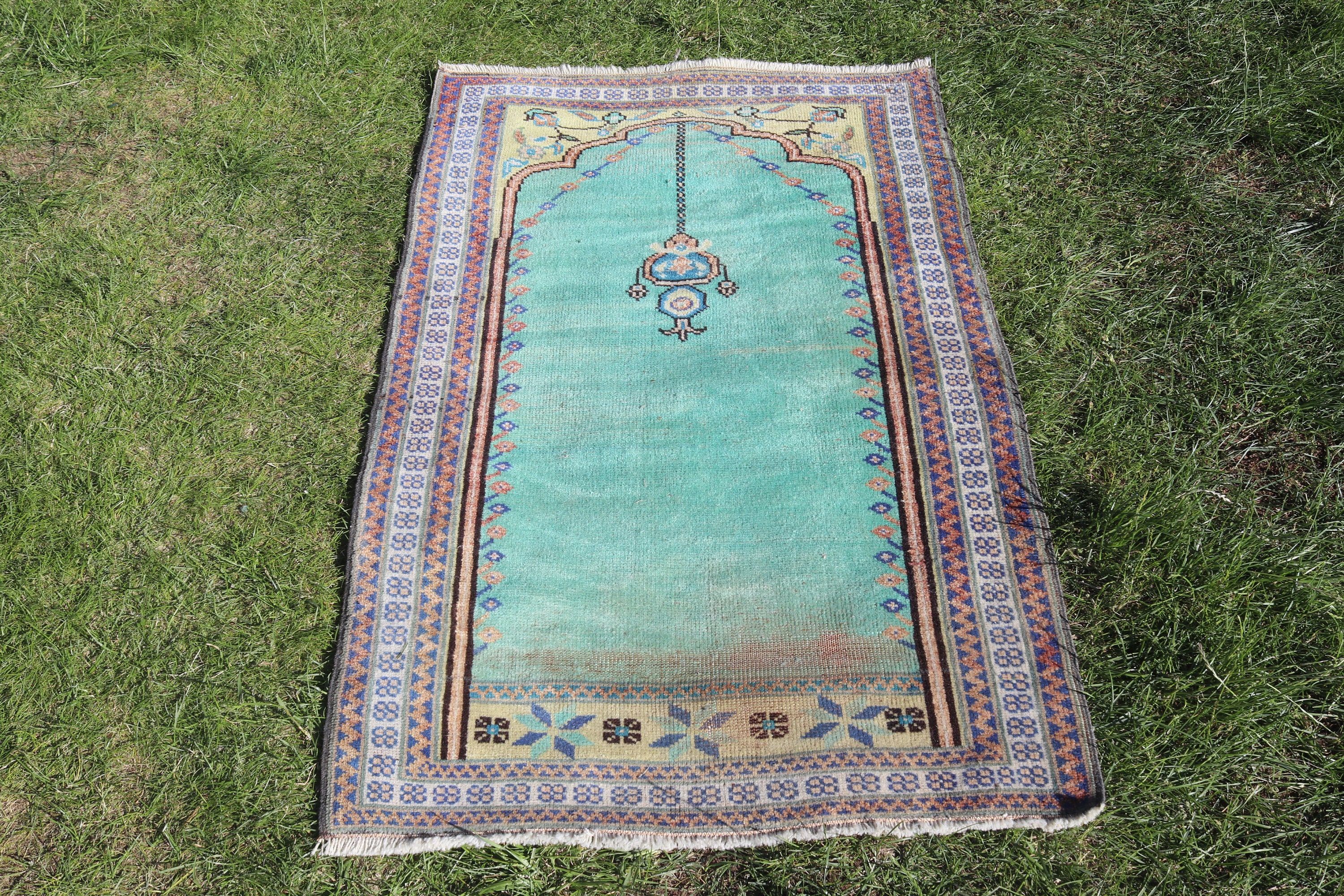 Rugs for Bath, Kitchen Rug, Home Decor Rugs, Turkish Rug, Small Boho Rug, 2.4x3.7 ft Small Rug, Green Cool Rug, Vintage Rug