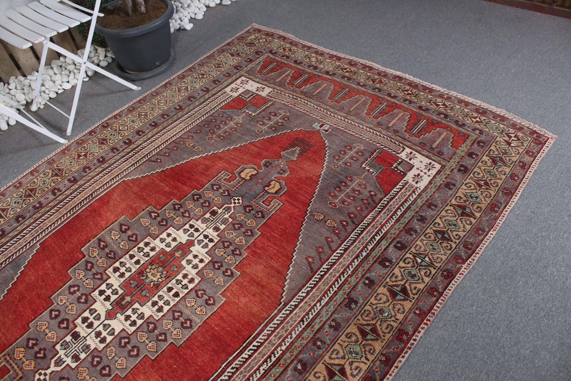 Mutfak Halısı, Oturma Odası Halıları, Etnik Halı, 5.4x10.3 ft Büyük Halılar, Yün Halılar, Türk Halısı, Vintage Halı, Yemek Odası Halısı, Kırmızı Ev Dekor Halısı