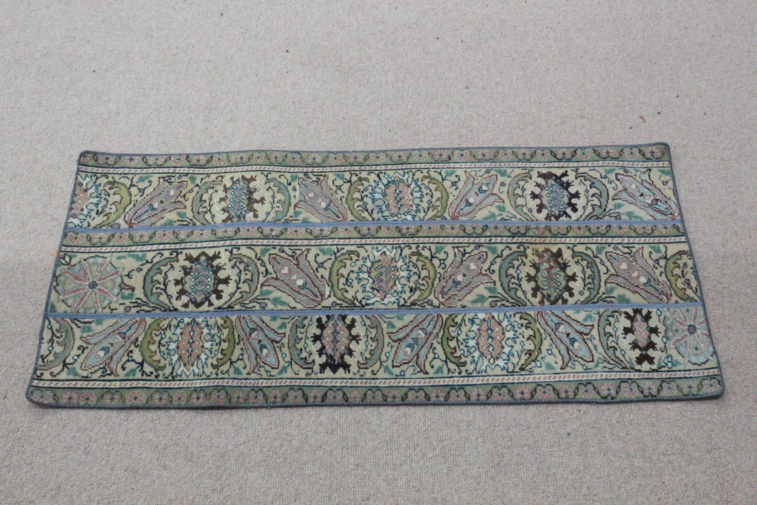 Bathroom Rug, Moroccan Rug, Oushak Rug, Bedroom Rug, Vintage Rugs, Green Antique Rug, 1.8x4 ft Small Rug, Rugs for Kitchen, Turkish Rugs