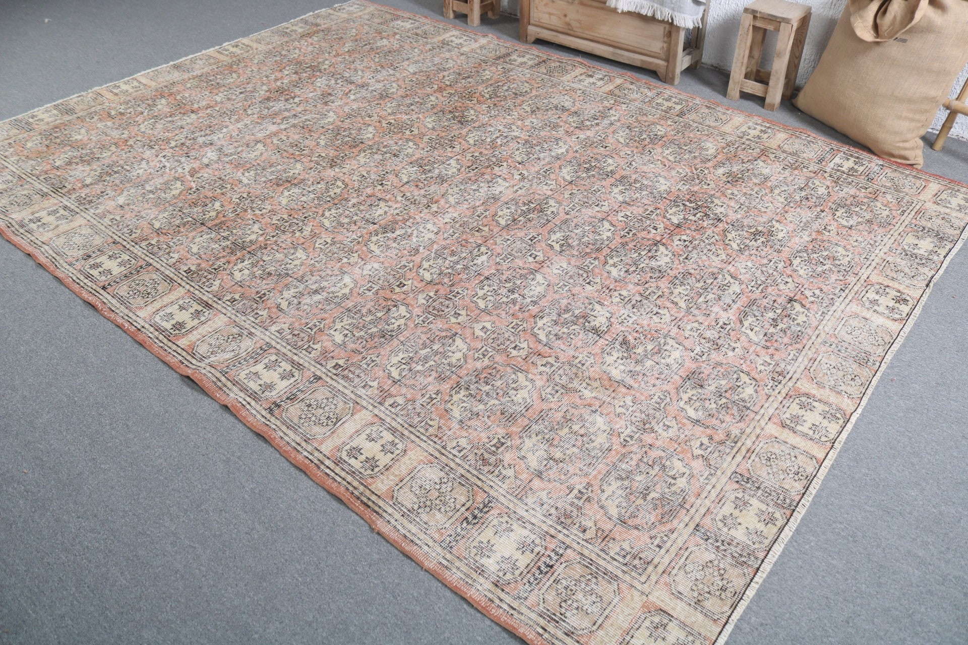 Living Room Rug, Vintage Rug, Retro Rugs, Colorful Rug, 7.3x9.9 ft Oversize Rug, Cool Rugs, Turkish Rug, Saloon Rug, Rugs for Dining Room