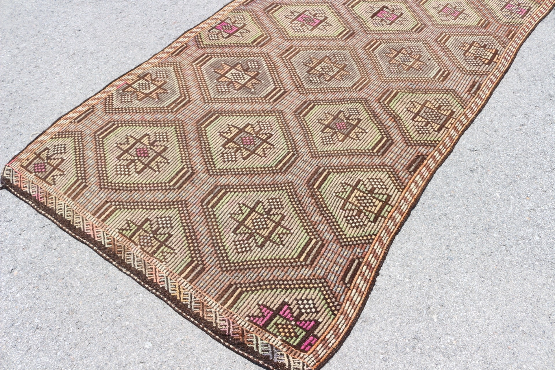 Vintage Halı, Kilim, 4.6x11.5 ft Runner Halı, Türk Halısı, Bej Ev Dekor Halıları, Mutfak Halısı, Yer Halısı, Koridor Halıları