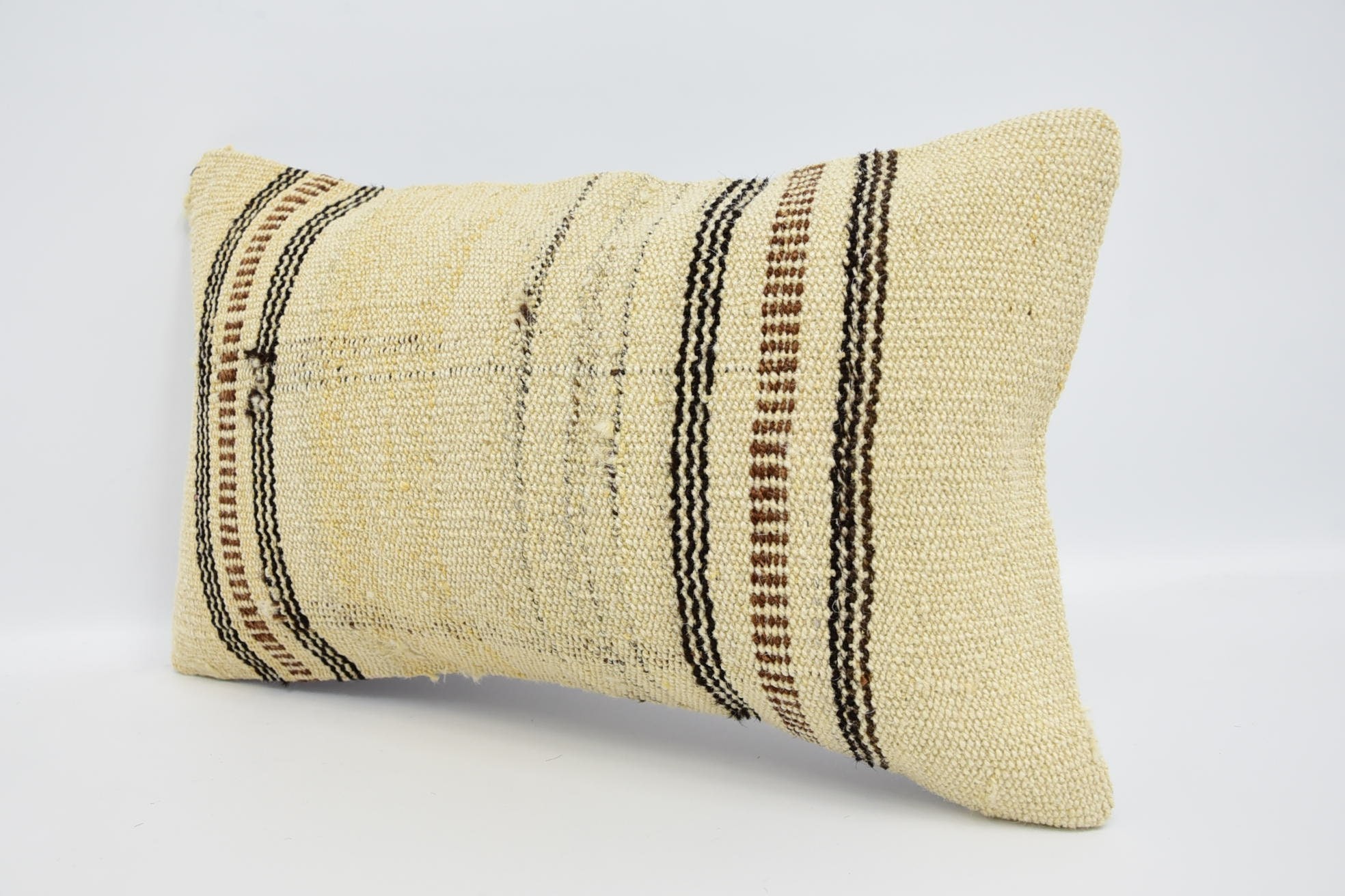 Kilim Cushion Sham, Hippie Throw Pillow Cover, 12"x20" Beige Cushion Cover, Home Decor Pillow, Handmade Kilim Cushion