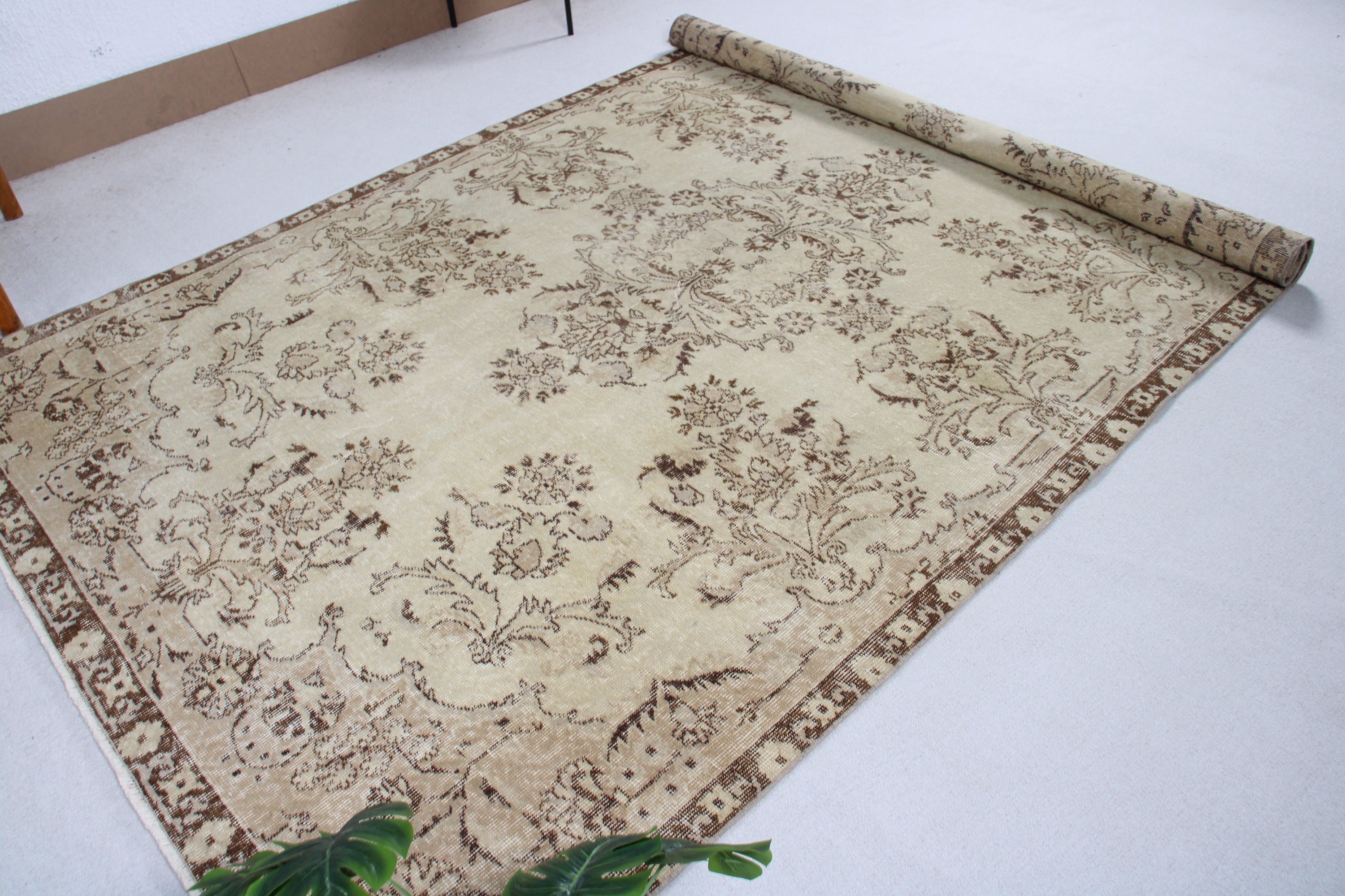 Açıklama Halısı, Bej Antika Halı, Etnik Halılar, Yatak Odası Halısı, Havalı Halılar, Vintage Halı, Büyük Oushak Halıları, 6,5x10,4 ft Büyük Halı, Türk Halısı