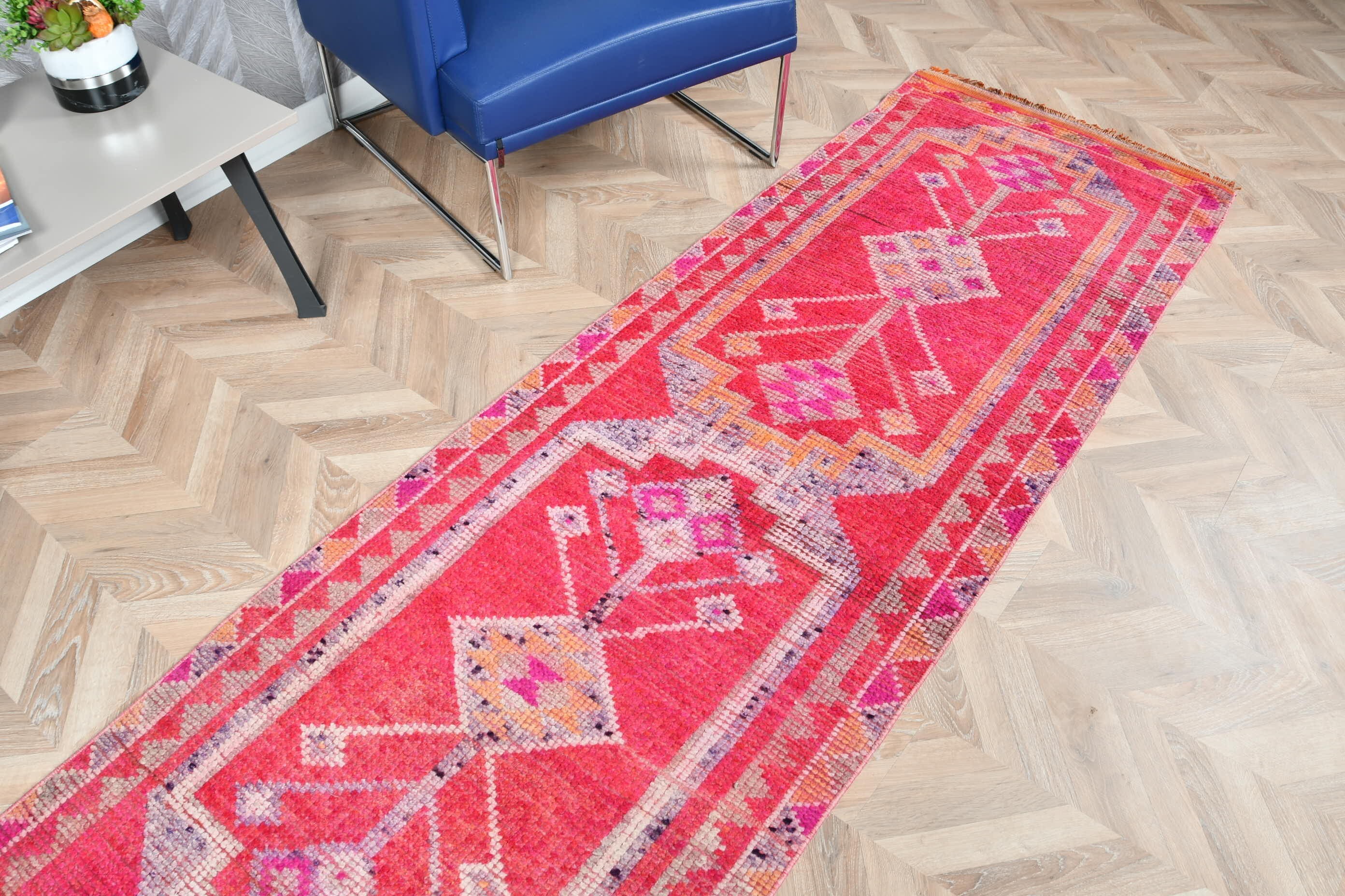 Koridor Halısı, Koridor Halıları, Türk Halıları, Vintage Halı, Pastel Halı, Ev Dekorasyonu Halıları, 2.7x12.2 ft Runner Halısı, Pembe Oryantal Halılar, Yatak Odası Halısı