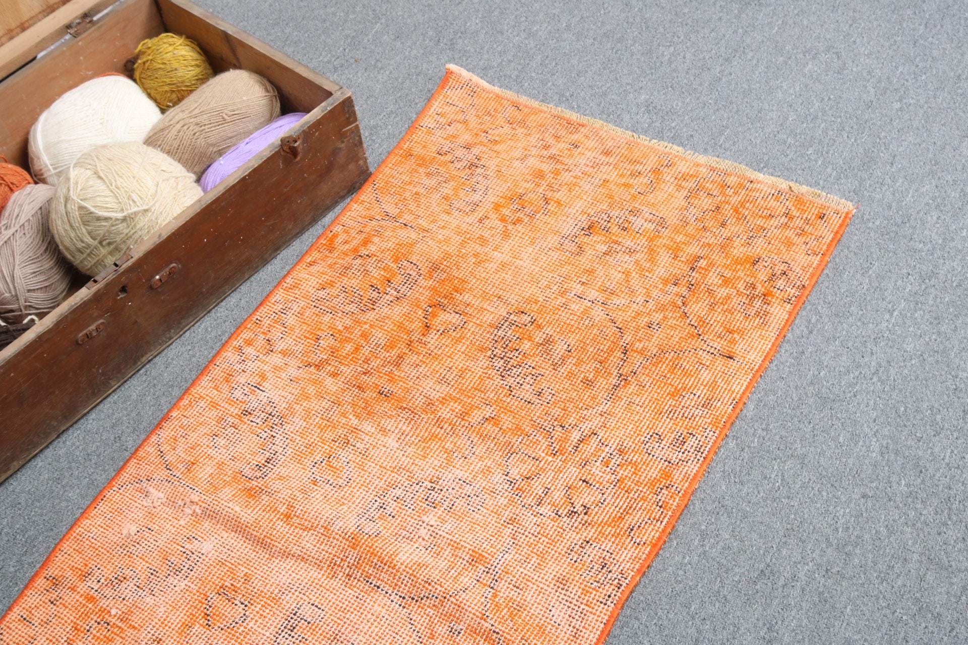 Geometric Rugs, Vintage Rugs, Floor Rug, Bath Rug, 1.9x4.3 ft Small Rugs, Turkish Rug, Entry Rugs, Orange Antique Rug, Modern Rug