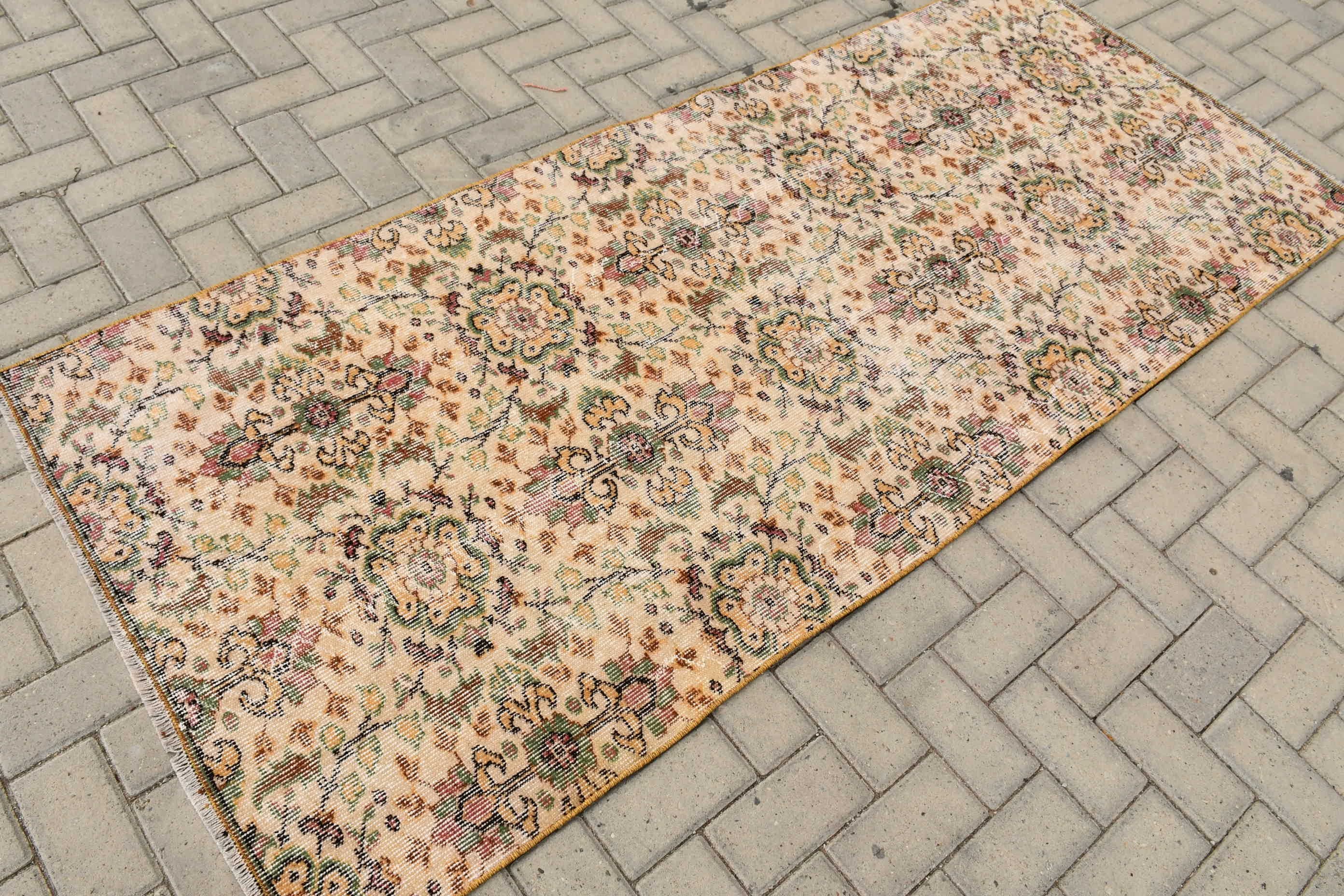 Vintage Rug, Turkish Rug, Antique Rug, Aztec Rug, Dining Room Rug, Kitchen Rugs, Nursery Rug, 3.2x7.6 ft Area Rug, Beige Anatolian Rugs