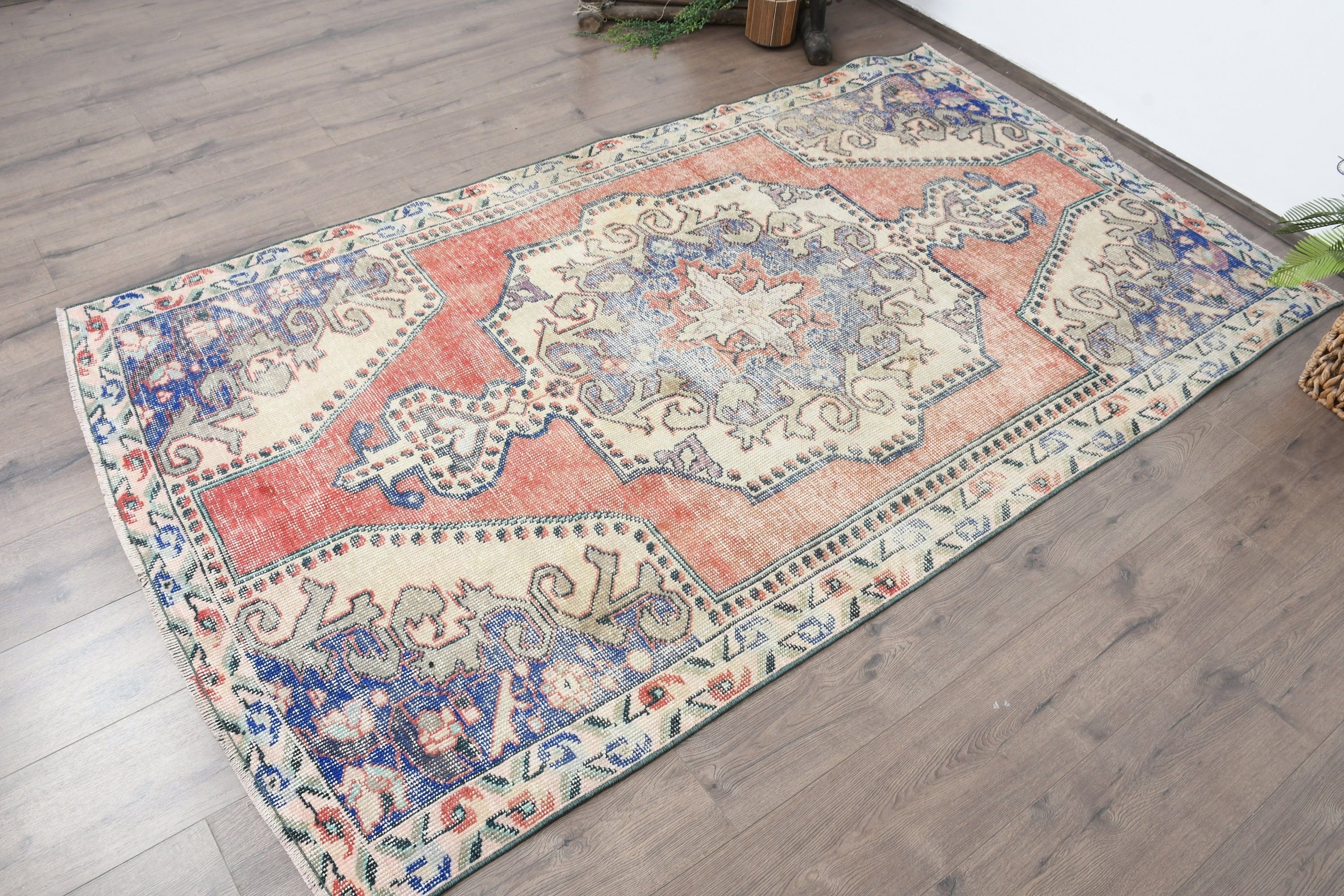 4.3x7.3 ft Area Rugs, Vintage Rug, Bedroom Rugs, Oushak Rugs, Vintage Decor Rug, Red Antique Rug, Rugs for Area, Turkish Rugs, Kitchen Rugs