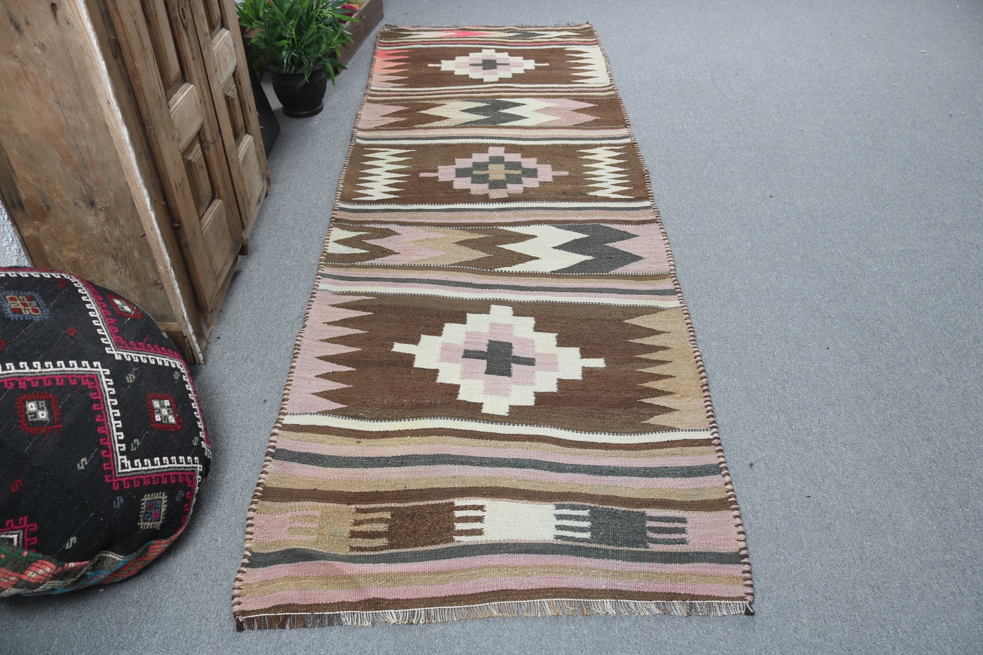 Uzun Yolluk Halıları, 3.2x9.8 ft Yolluk Halısı, Kilim, Ev Dekorasyonu Halısı, Koridor Halısı, Modern Halı, Kahverengi Nötr Halı, Vintage Halılar, Türk Halıları