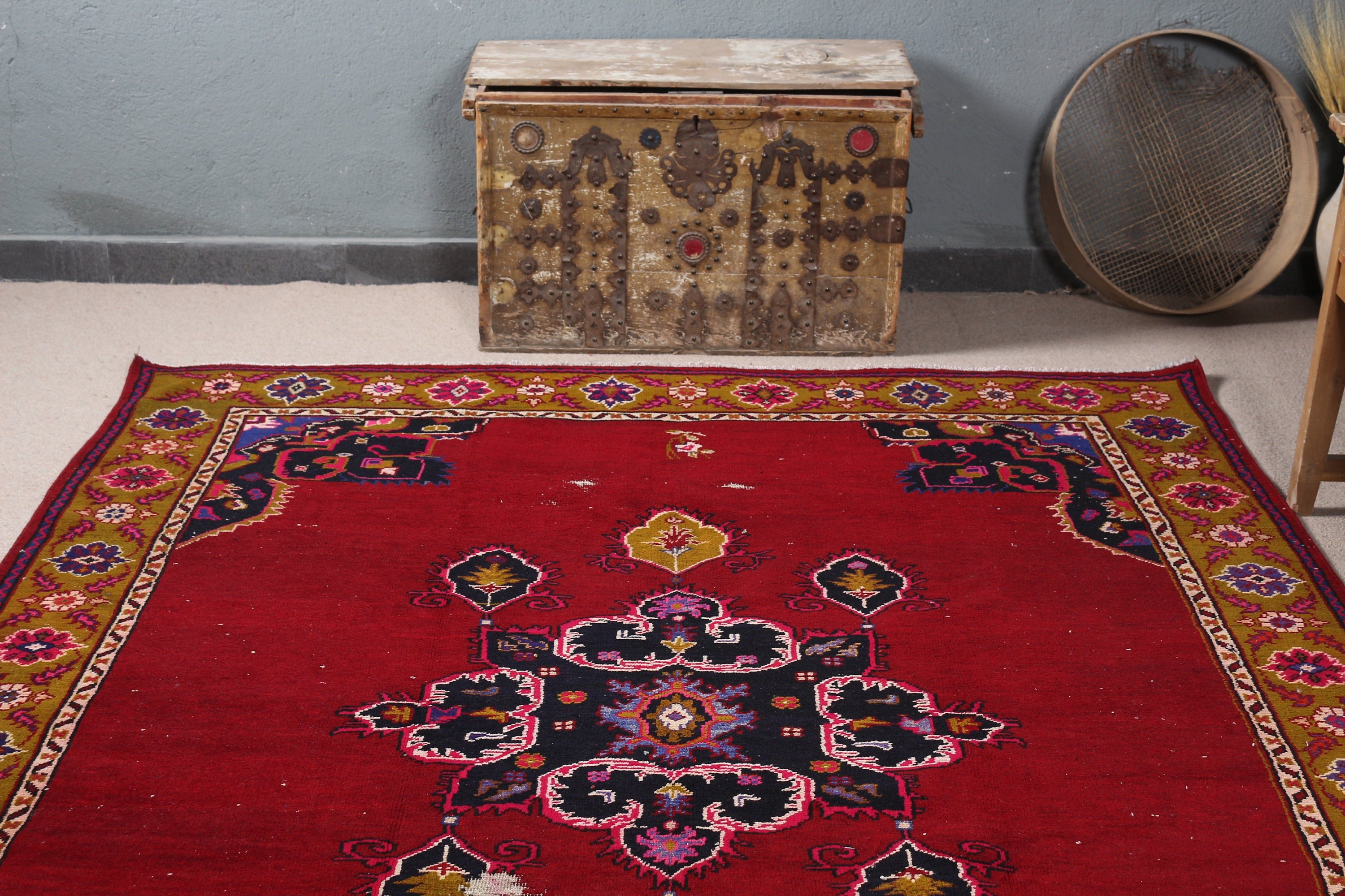 Havalı Halılar, Türk Halısı, Yemek Odası Halıları, Yatak Odası Halıları, Salon Halısı, Vintage Halılar, Kırmızı 6.5x8 ft Büyük Halı