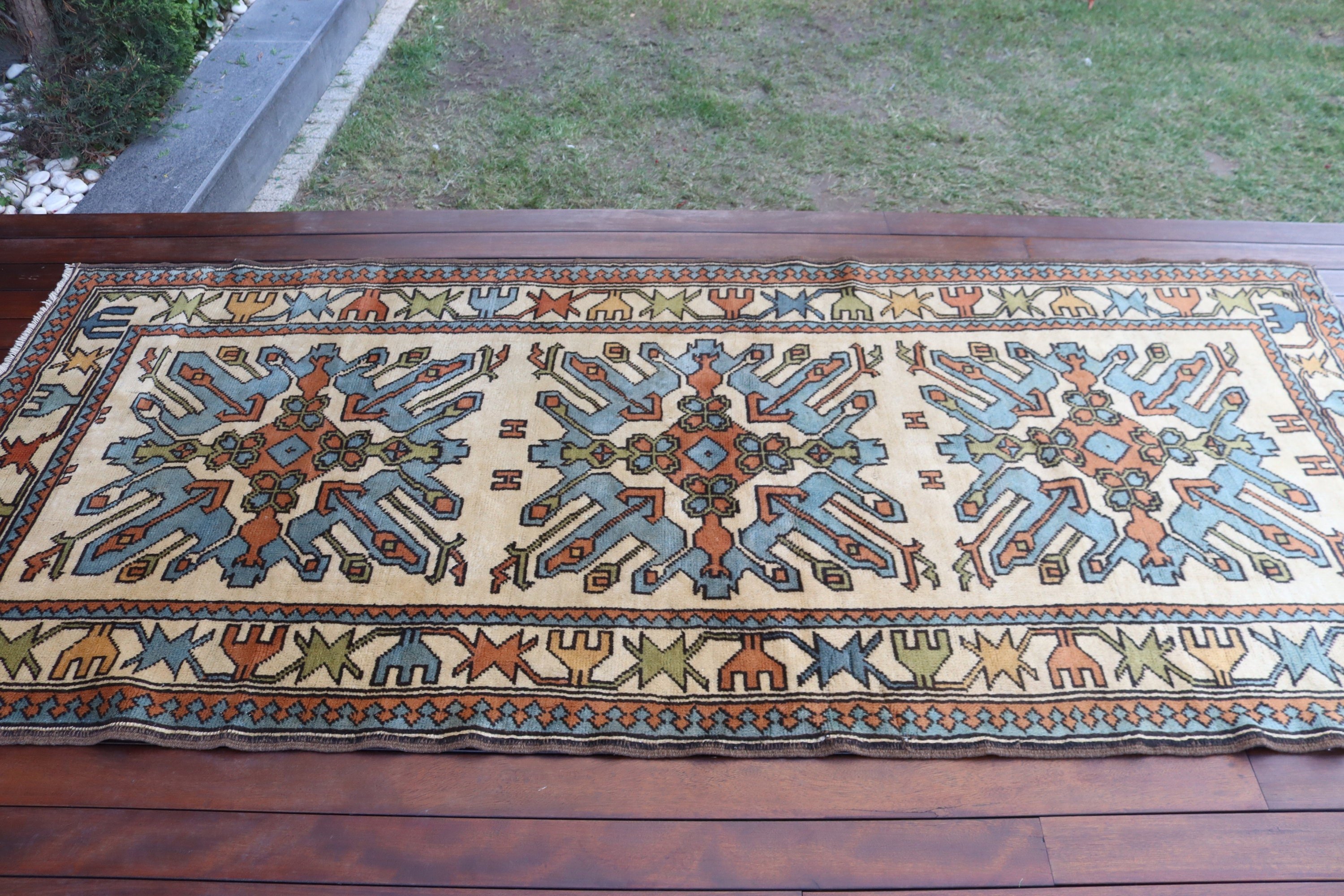 Vintage Halı, 3,7x8,4 ft Alan Halısı, Açıklama Halısı, Bej Nötr Halılar, Türk Halıları, Alan Halıları, Boho Alan Halısı, Soğuk Halılar, İç Mekan Halısı