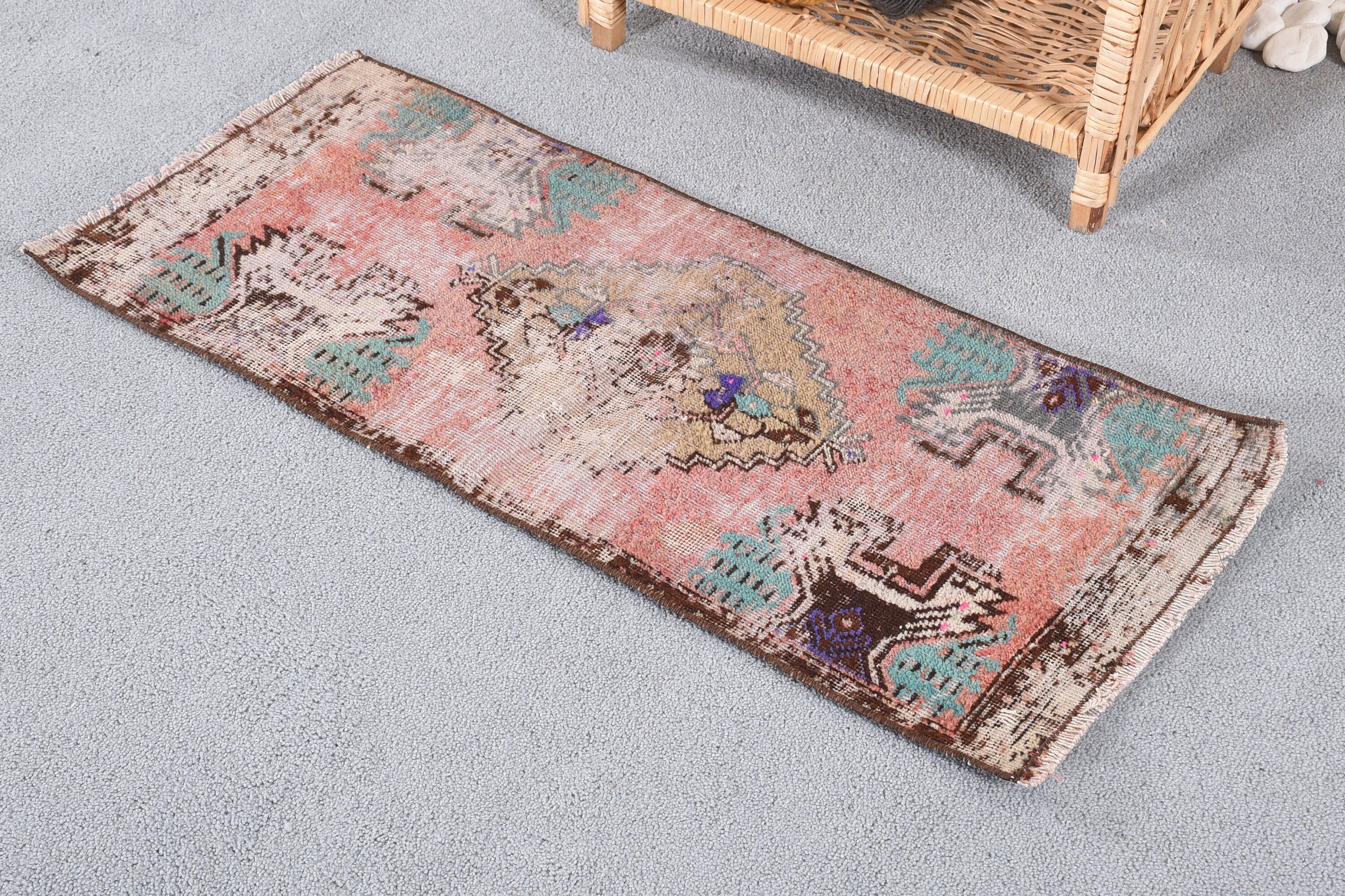 Cool Rug, Vintage Rugs, 1.2x2.9 ft Small Rugs, Car Mat Rugs, Rugs for Entry, Bath Rug, Turkish Rugs, Brown Oushak Rugs, Moroccan Rug