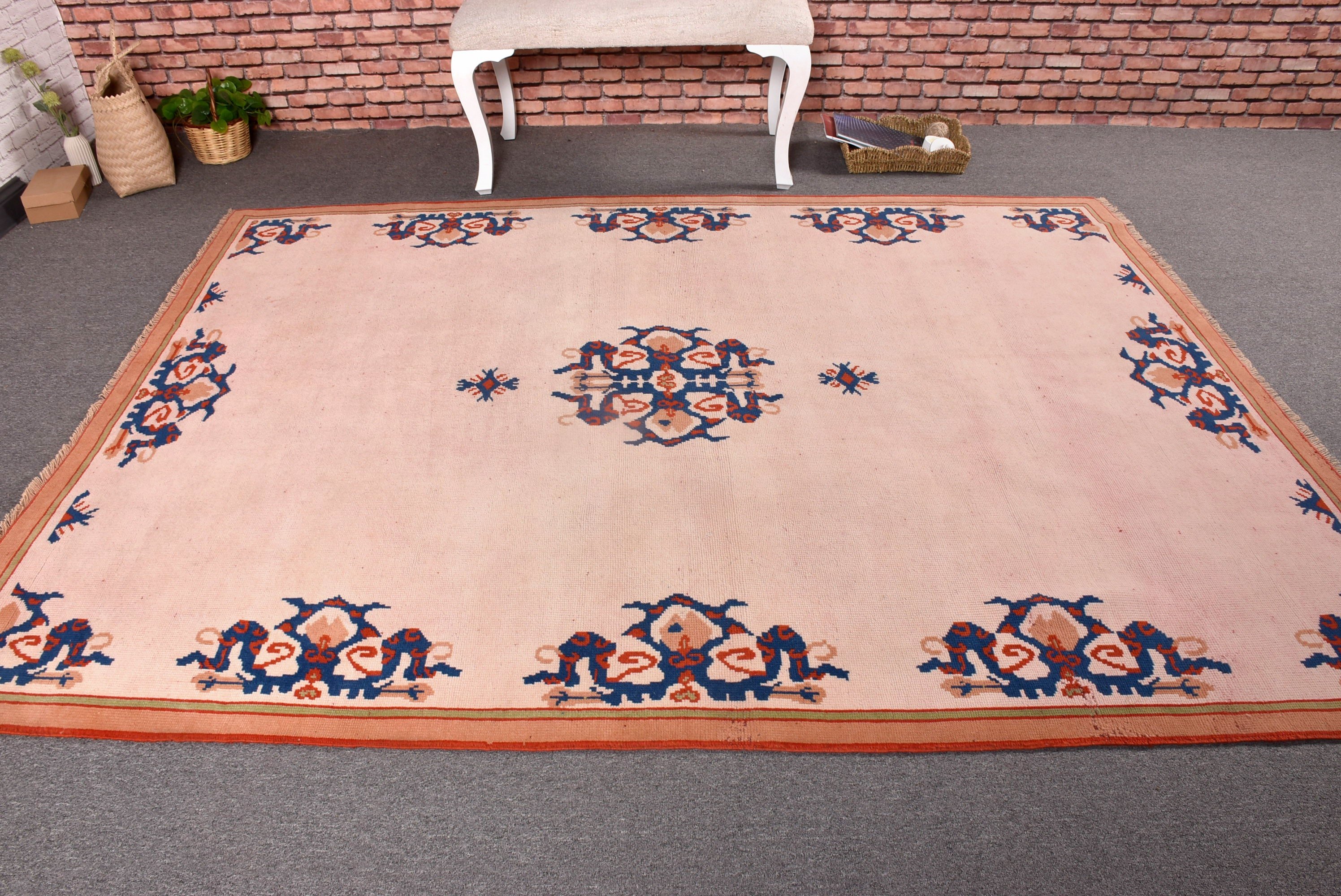 Salon Rug, Turkish Rugs, Large Oushak Rug, Geometric Rug, 5.8x7.7 ft Large Rug, Pink Neutral Rug, Exotic Rugs, Home Decor Rug, Vintage Rugs