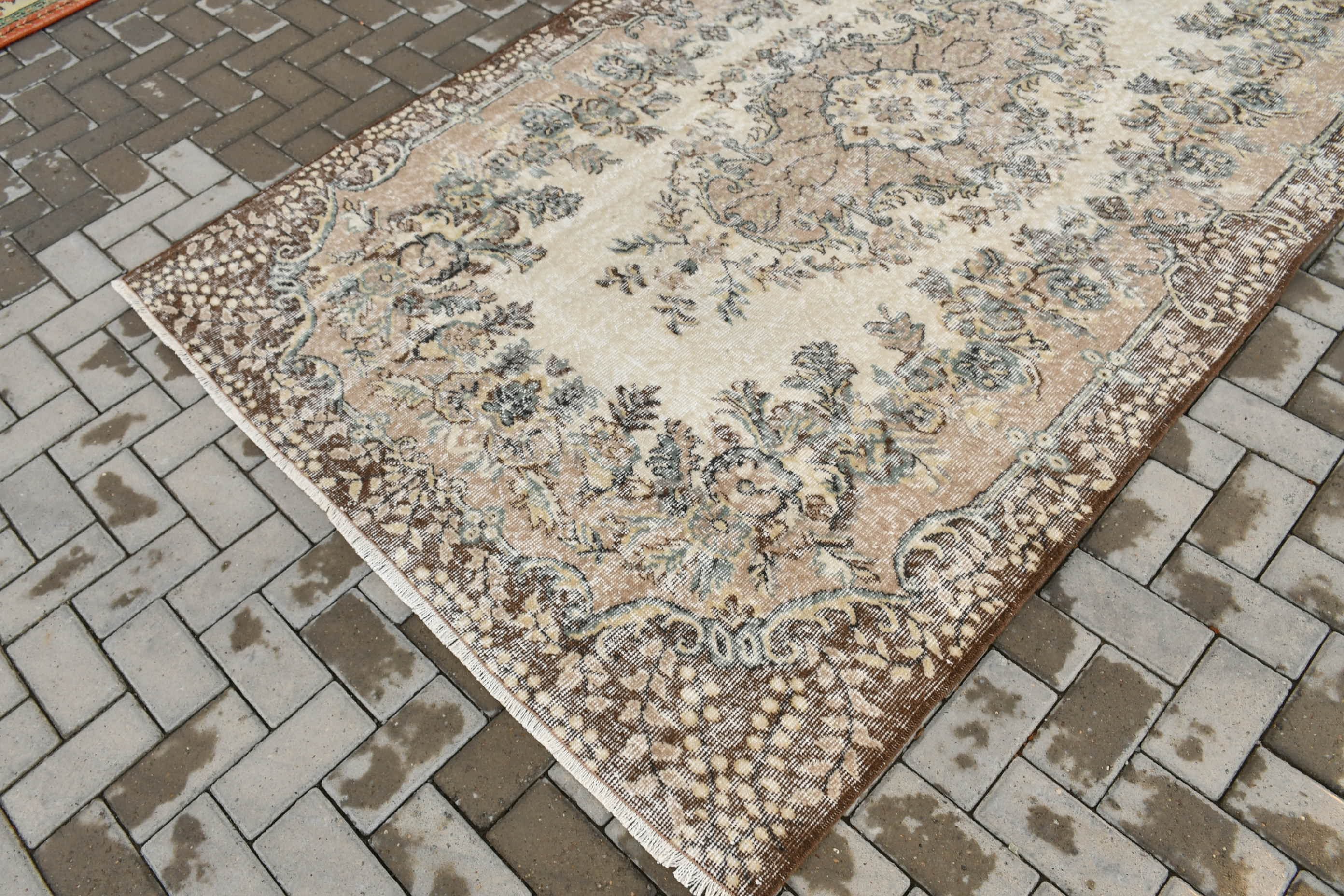 Parlak Halı, 5.3x8.6 ft Büyük Halılar, Türk Halısı, Vintage Halı, Bej Oushak Halıları, Salon Halısı, Yatak Odası Halısı, Yün Halısı, Boho Halısı, Oturma Odası Halısı