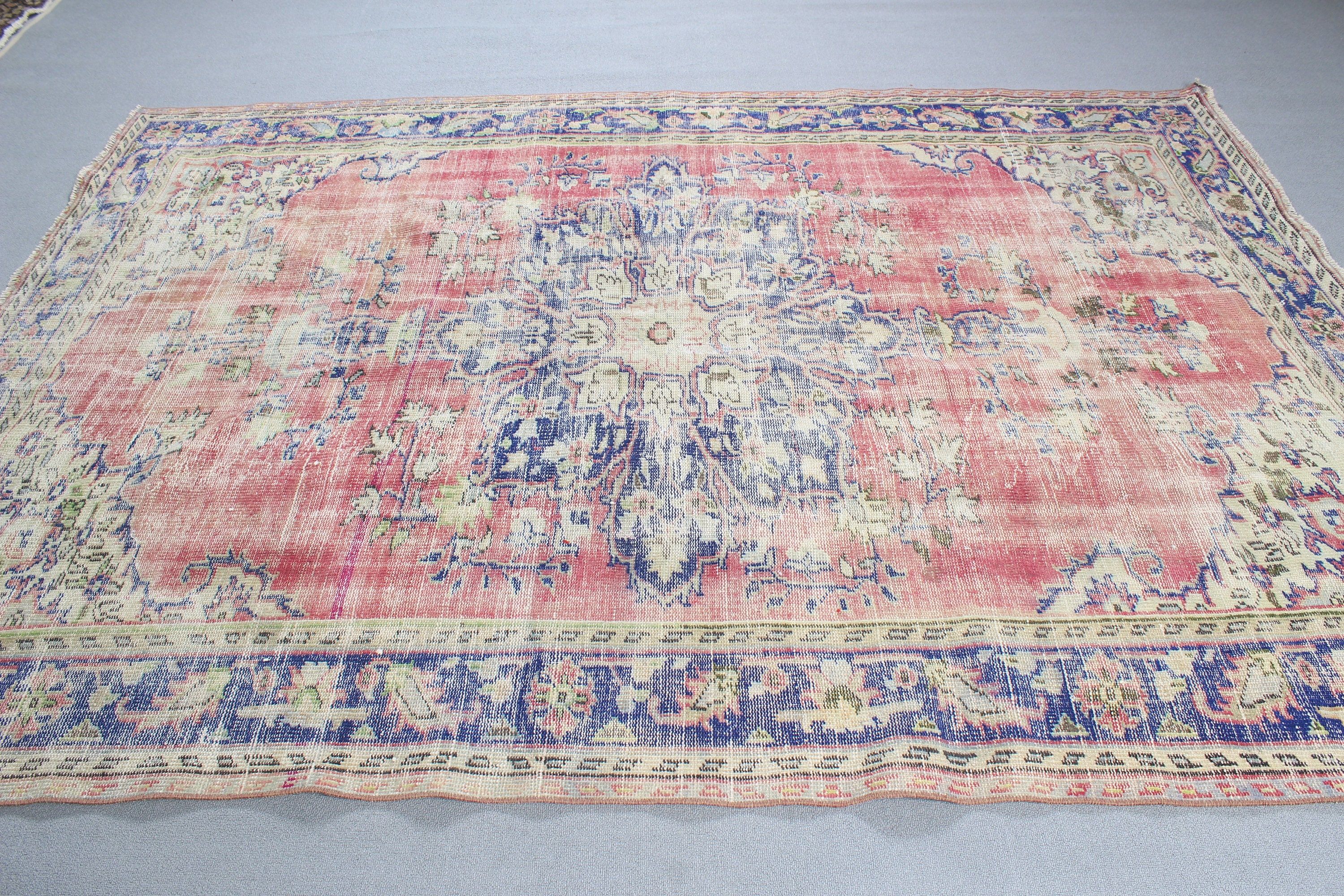 Turkish Rug, Large Vintage Rug, 6.6x9.3 ft Large Rugs, Geometric Rugs, Large Oushak Rug, Red Cool Rug, Vintage Rugs, Anatolian Rugs