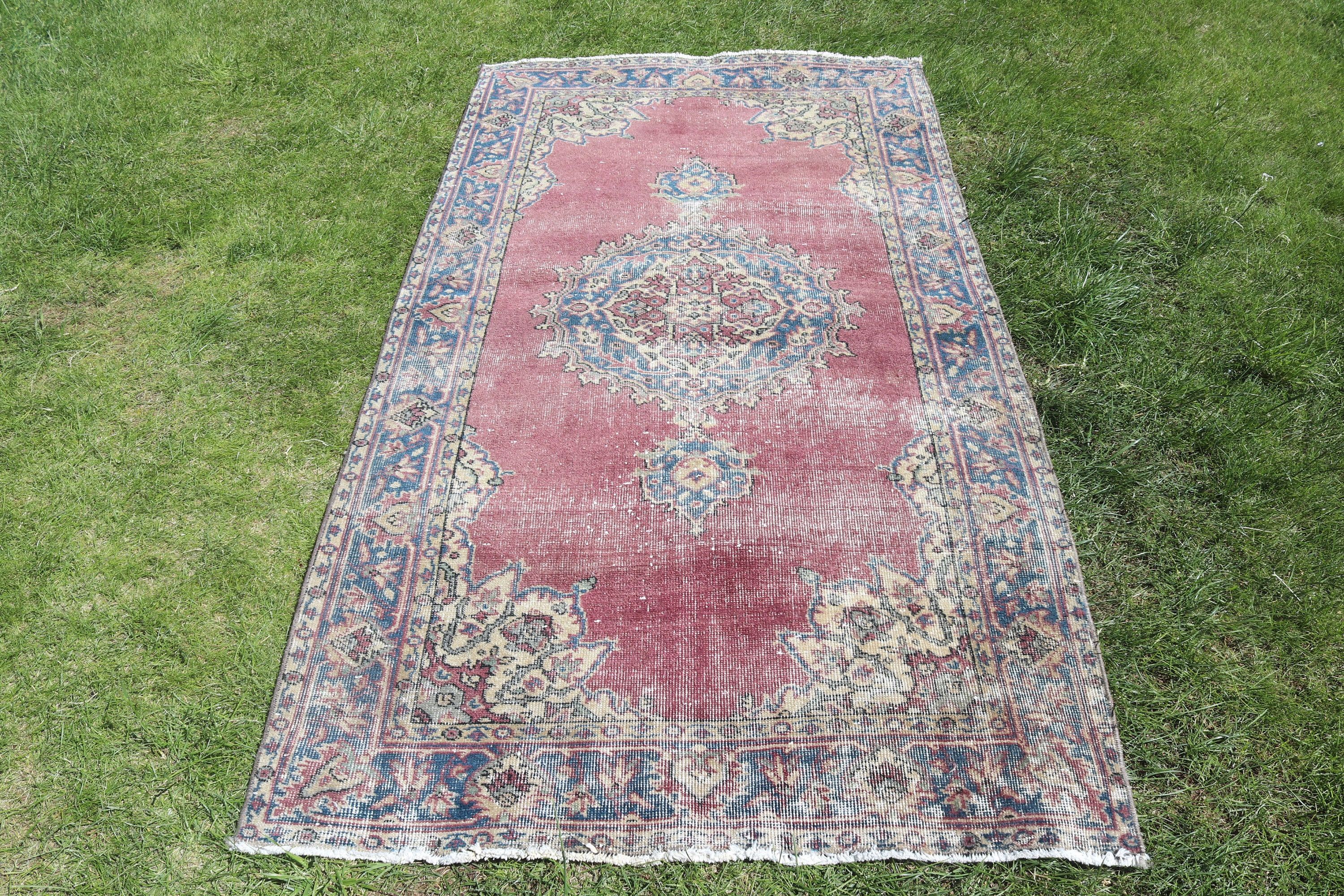 3.5x6.8 ft Accent Rug, Boho Accent Rugs, Floor Rugs, Aztec Rug, Blue Moroccan Rugs, Rugs for Bedroom, Vintage Rug, Turkish Rug, Oushak Rugs