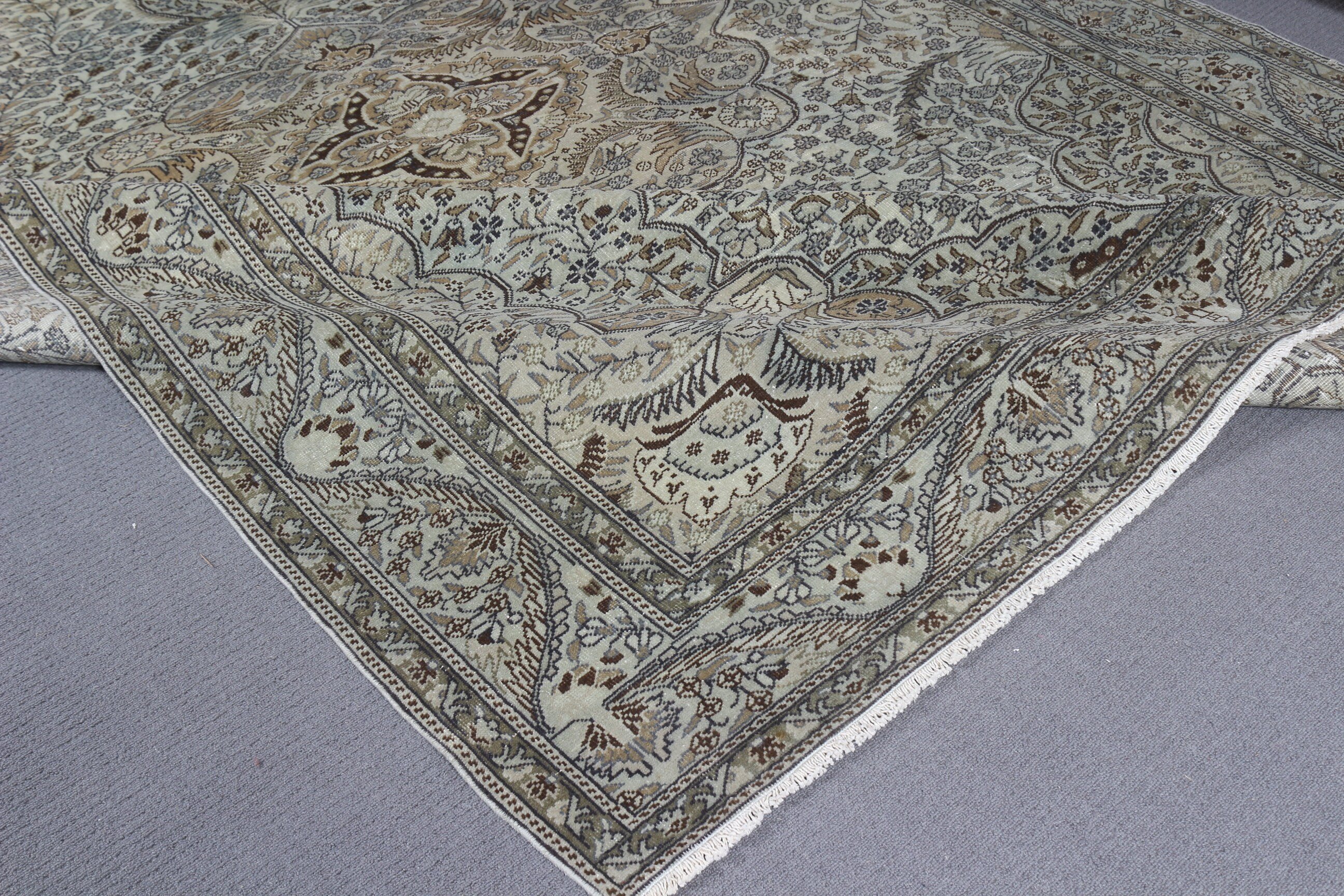 Vintage Halı, Türk Halısı, Yer Halıları, Vintage Dekor Halıları, Yeşil Oryantal Halı, Yatak Odası Halıları, 6.5x9.8 ft Büyük Halı, Oturma Odası Halısı, Havalı Halı