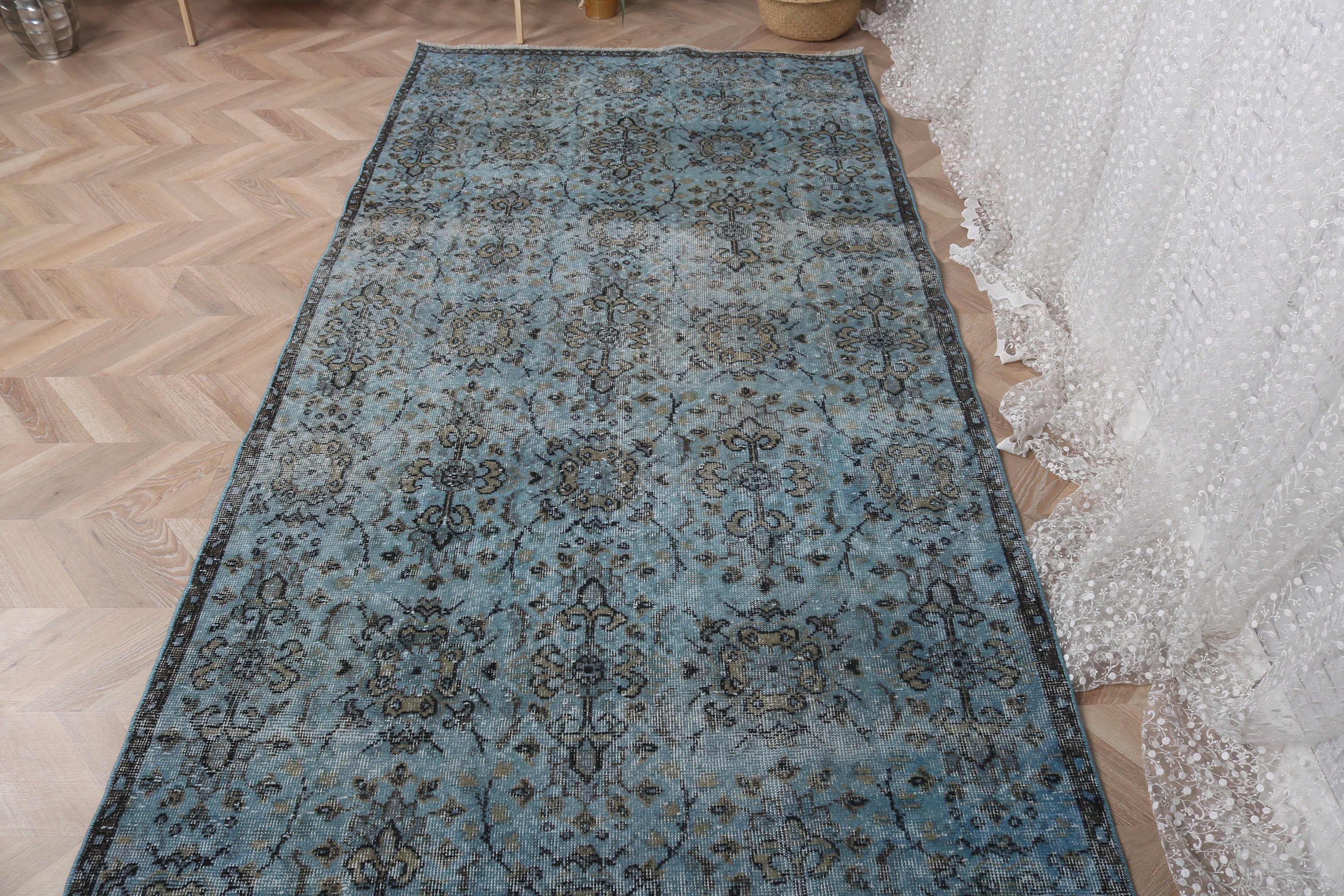 Lüks Halılar, 4.3x8.7 ft Alan Halısı, Türk Halıları, Yeşil Nötr Halılar, Vintage Halılar, Yatak Odası Halıları, Yer Halıları, El Dokuma Halı, Nötr Halılar