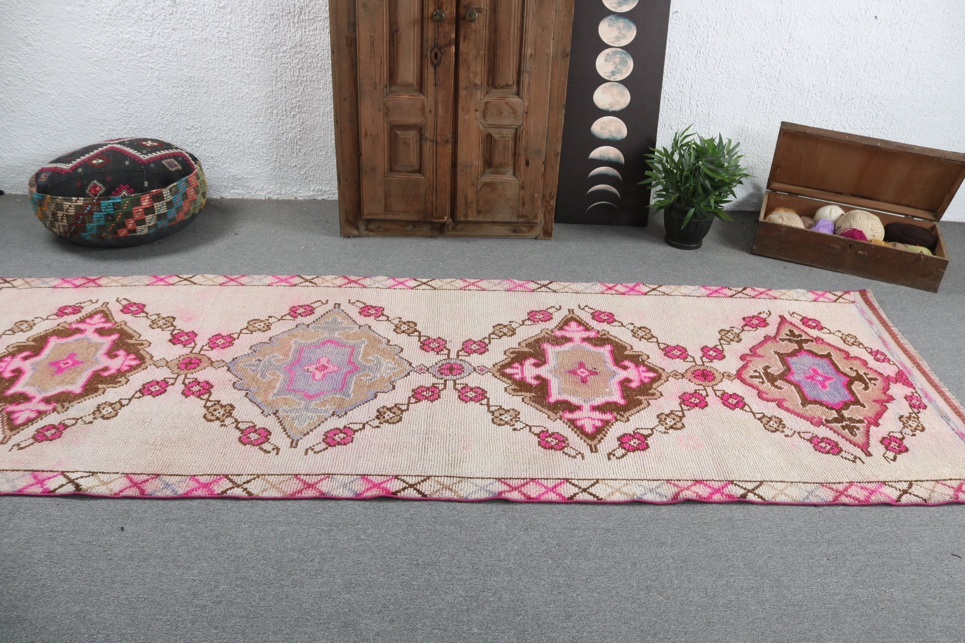 Ev Dekorasyonu Halısı, Uzun Yolluk Halıları, Koridor Halısı, Türk Halıları, Vintage Halılar, 3.7x10.6 ft Yolluk Halısı, Bej Oryantal Halı, Yer Halıları, Yün Halı