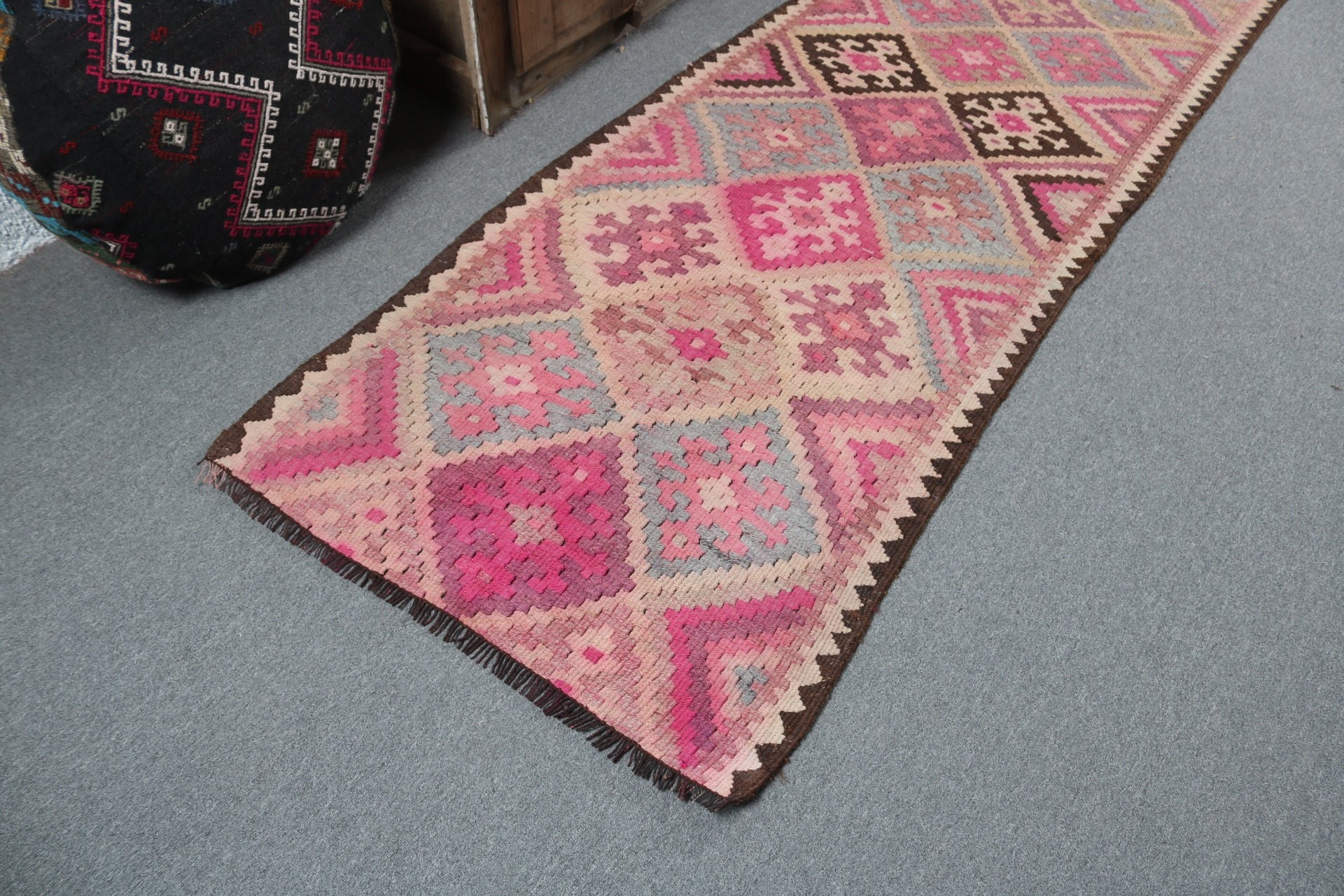 Geometrik Halı, 2.9x9 ft Runner Halı, Vintage Runner Halılar, Mutfak Halıları, Vintage Halılar, Pembe Havalı Halılar, Anadolu Halısı, Türk Halıları