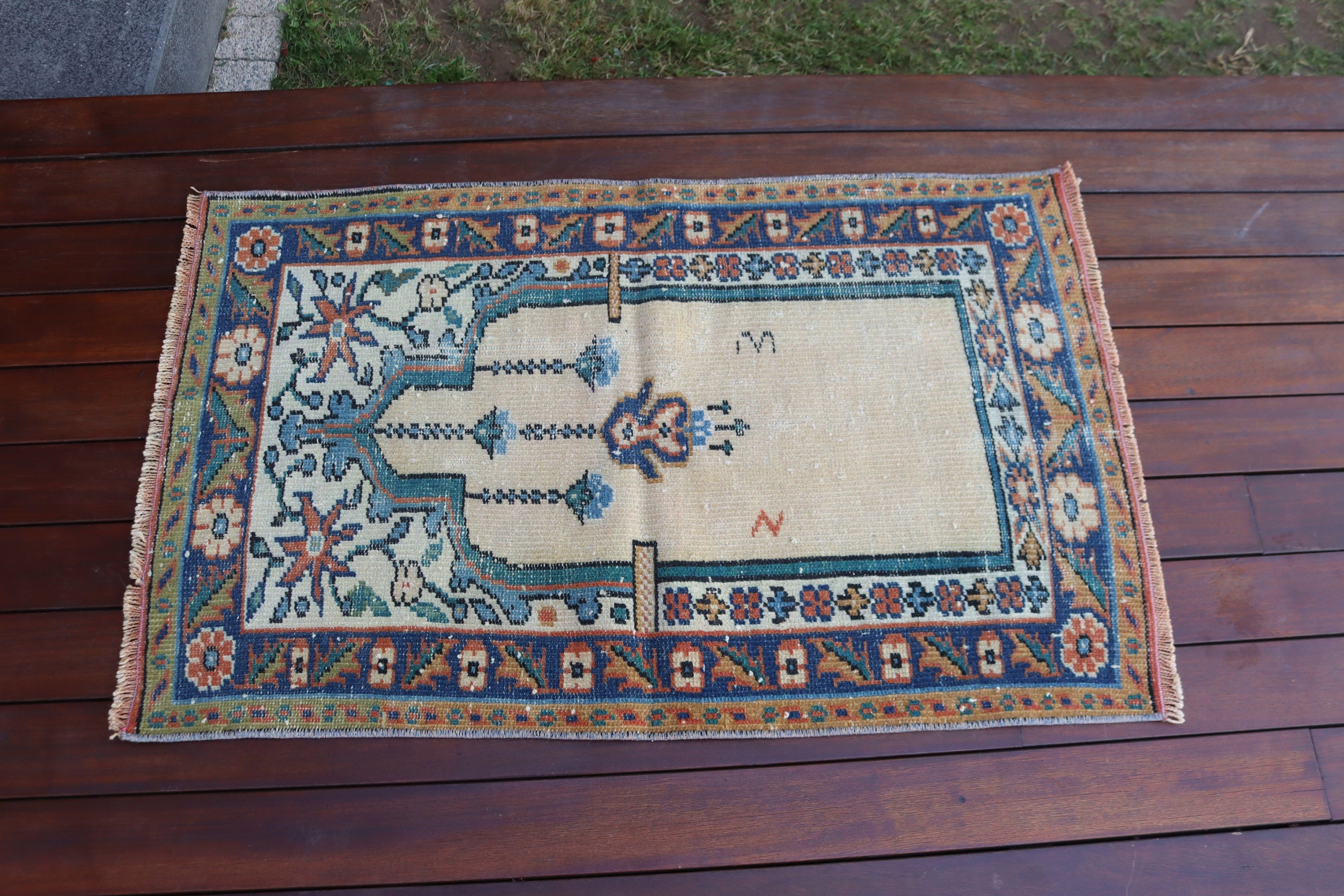 Vintage Halı, Bej Geometrik Halılar, Küçük Alan Halısı, Antika Halı, Banyo Halısı, Boho Halıları, 2.1x3.3 ft Küçük Halılar, Türk Halıları, Anadolu Halısı