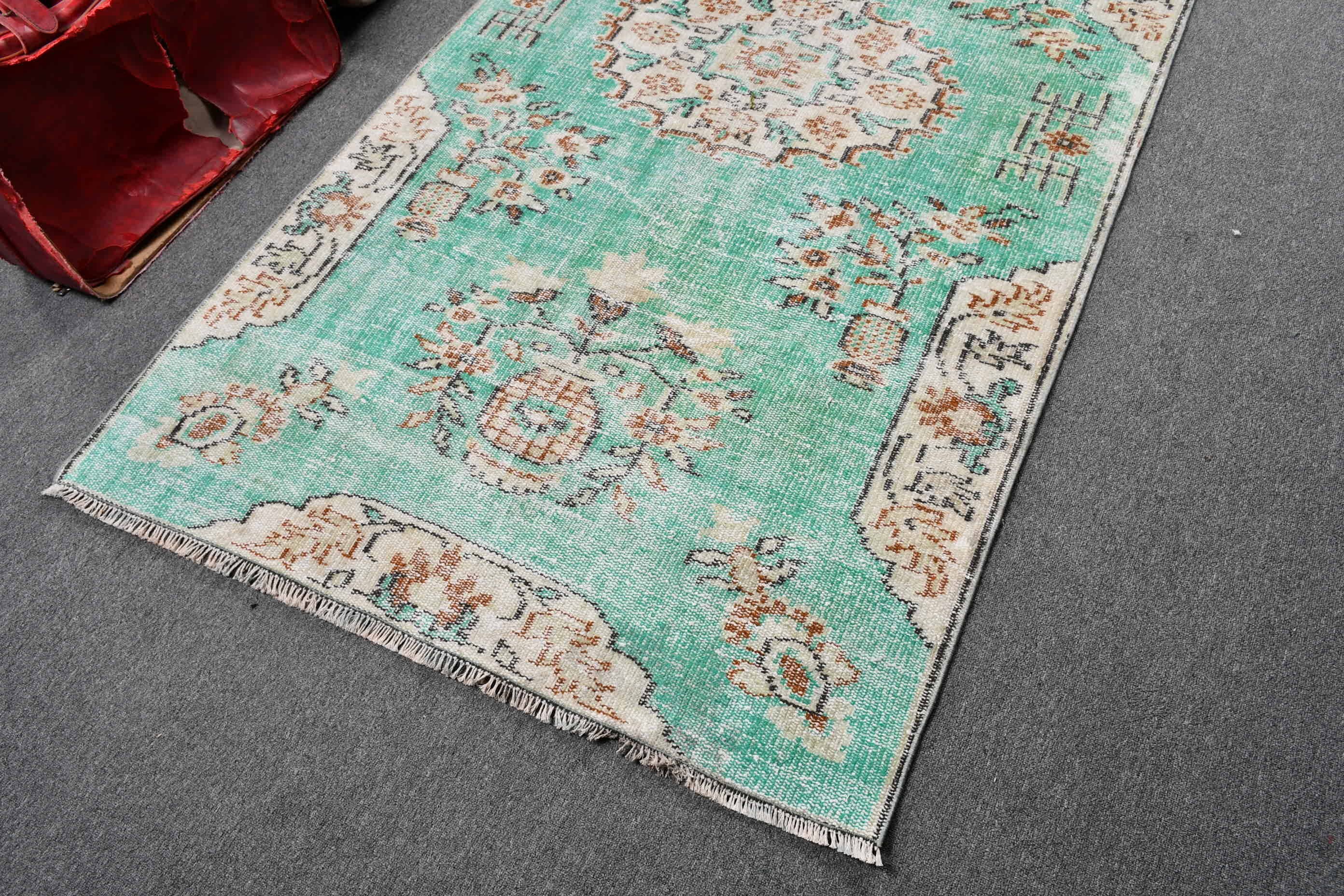 Vintage Rug, Turkish Rugs, Hand Woven Rug, Green Floor Rug, 3.9x7.4 ft Area Rug, Floor Rugs, Rugs for Indoor, Living Room Rugs, Wool Rug