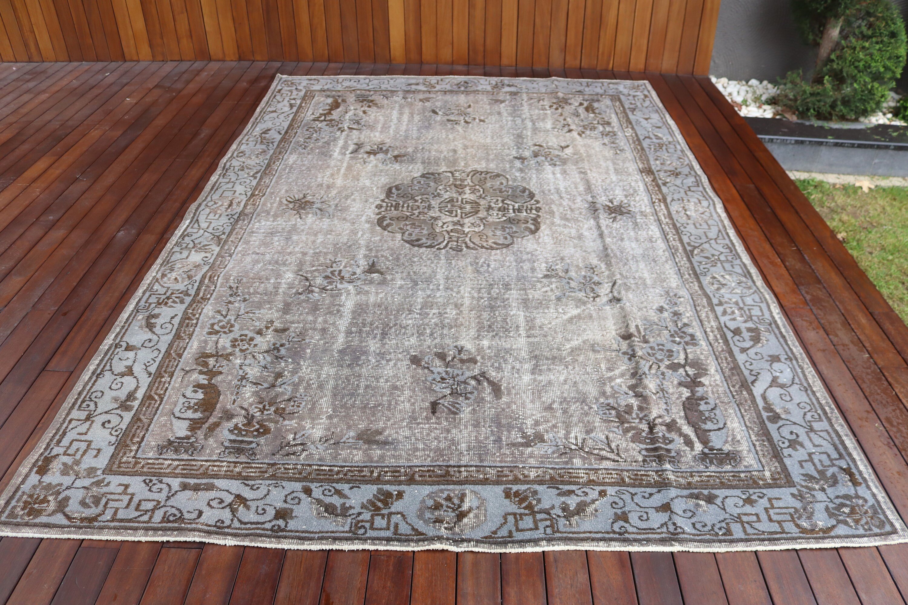 Vintage Halılar, Gri Fas Halıları, 6.9x10.3 ft Büyük Boy Halılar, Salon Halıları, Fas Halısı, Boho Halısı, Büyük Boy Vintage Halılar, Türk Halısı