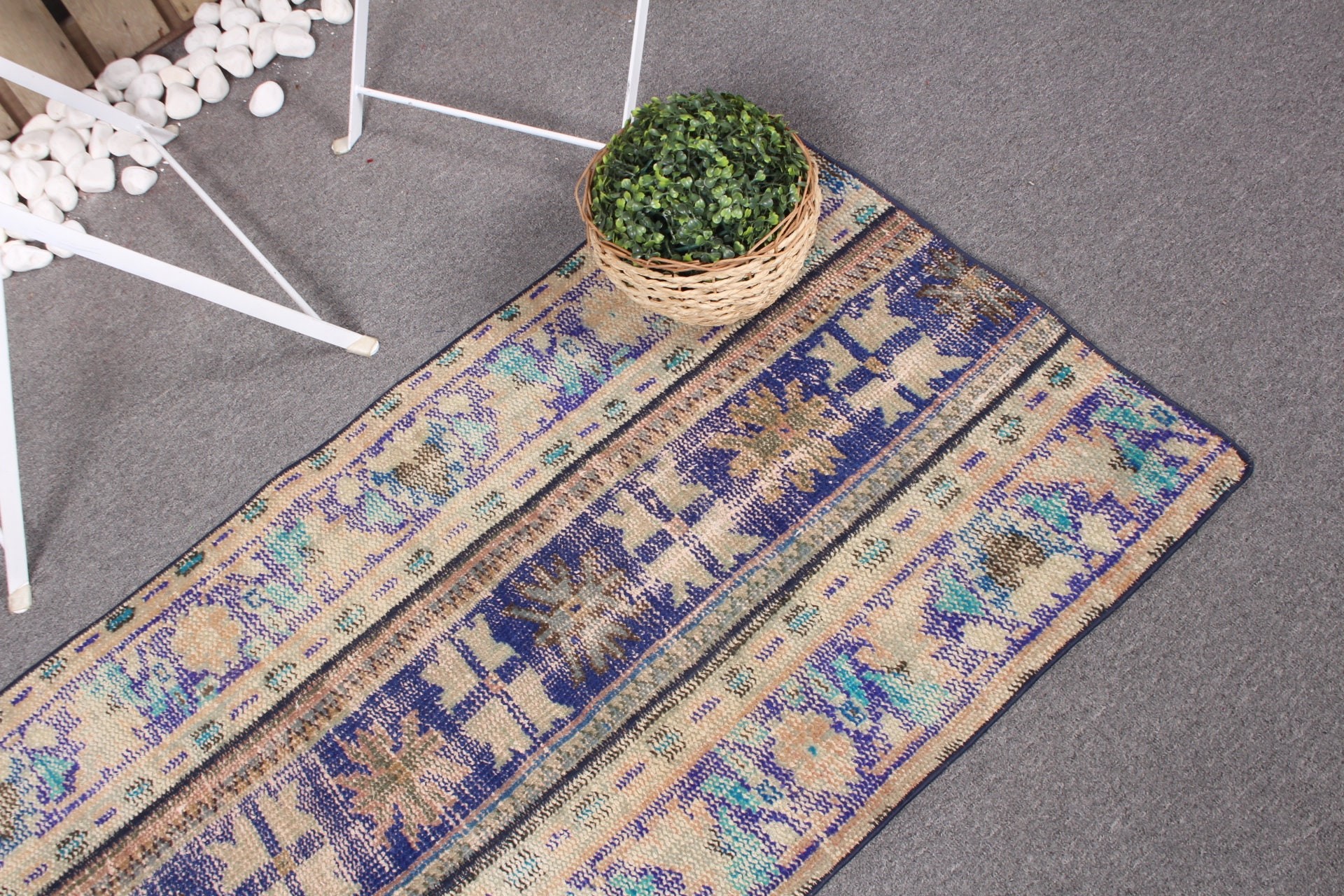 Turkish Rug, Kitchen Rug, 2.2x3.9 ft Small Rug, Vintage Rug, Floor Rug, Anatolian Rug, Entry Rug, Blue Home Decor Rug