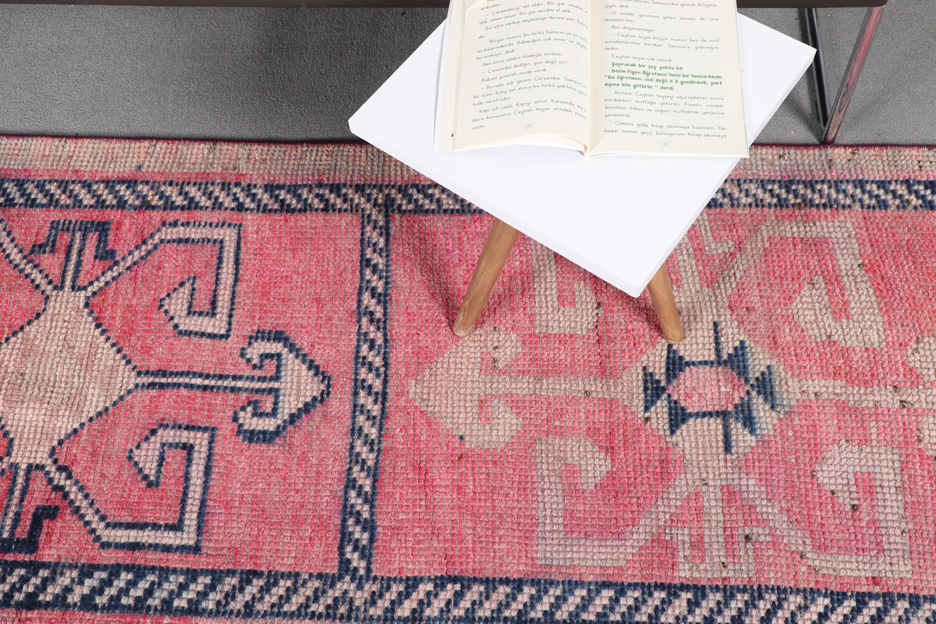 Wool Rugs, Vintage Rug, Antique Rug, Pink  2.4x9.6 ft Runner Rug, Rugs for Corridor, Turkish Rug, Kitchen Rug, Hallway Rug