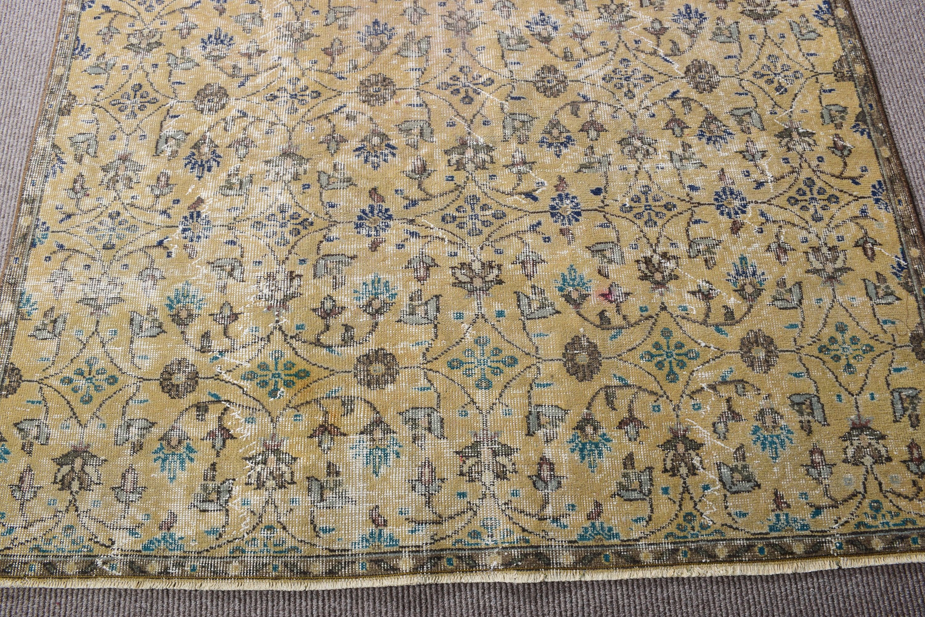 Anadolu Halısı, Türk Halıları, Bej 5x8,8 ft Büyük Halı, Doğal Halılar, Yemek Odası Halıları, Salon Halıları, Vintage Halı, Oryantal Halılar