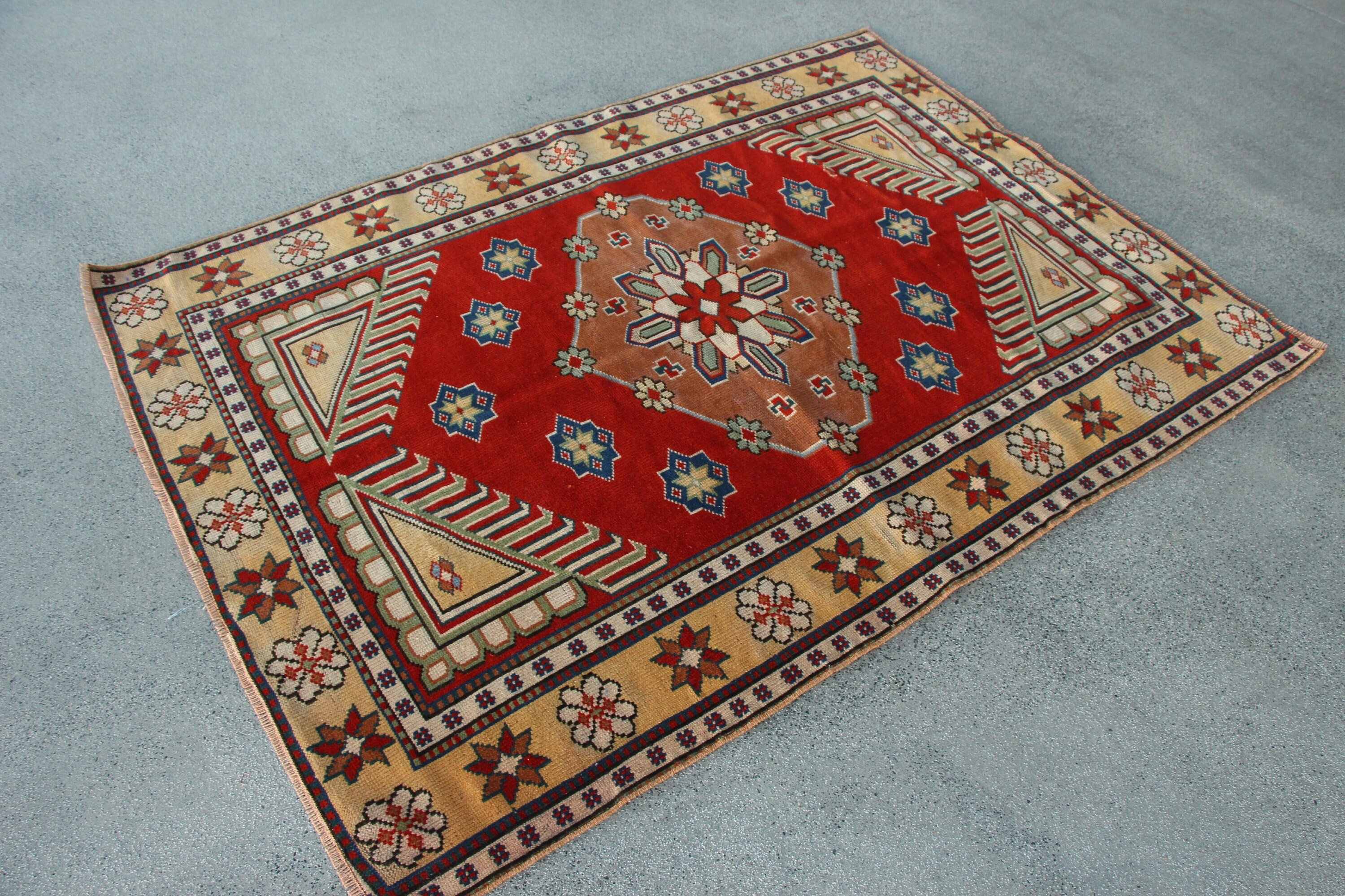 Vintage Rug, Tribal Rug, Indoor Rug, Red Home Decor Rugs, Turkish Rugs, Rugs for Kitchen, Bedroom Rugs, 4.3x5.7 ft Area Rug