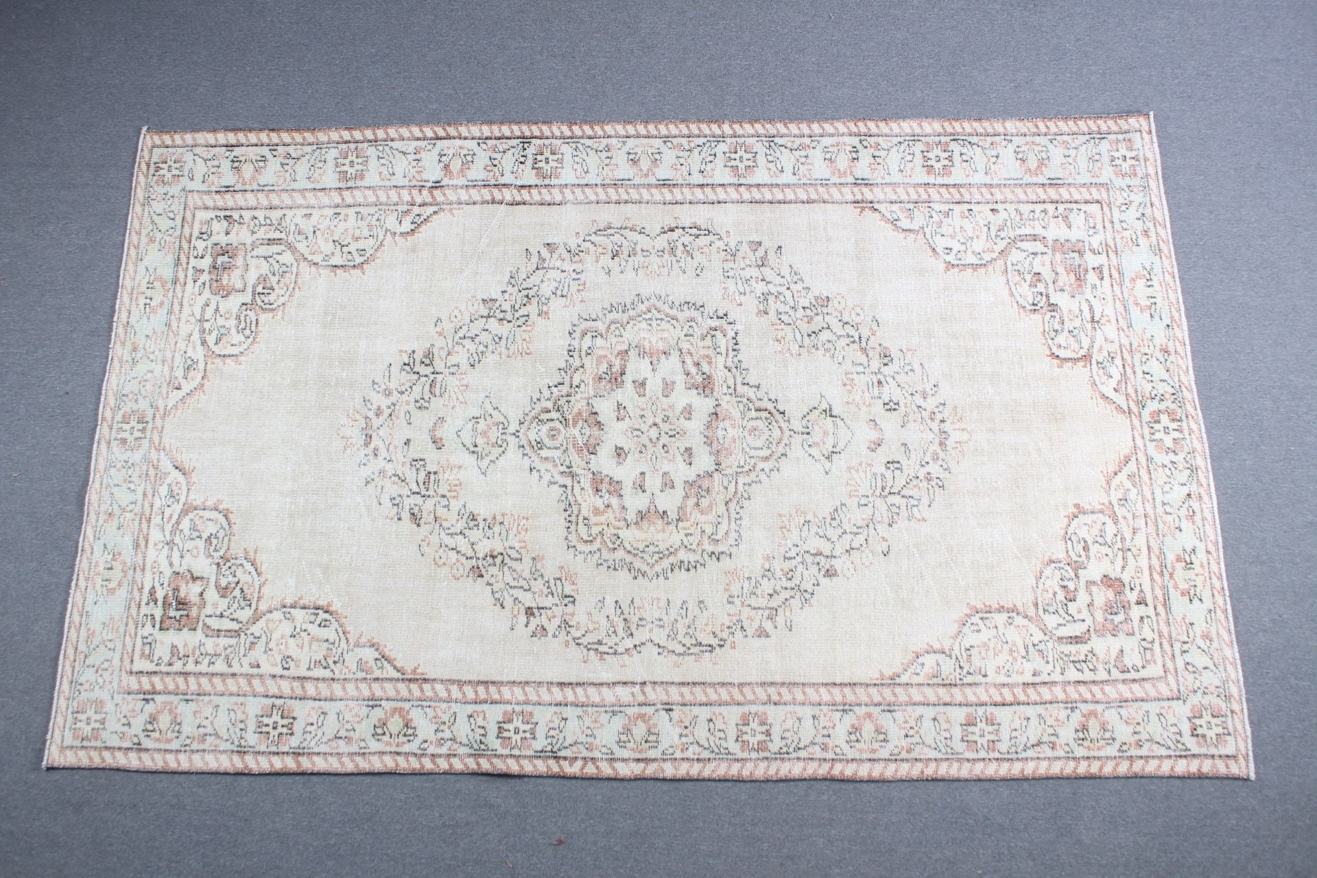 Türk Halıları, 5.8x9.4 ft Büyük Halılar, El Yapımı Halı, Oturma Odası Halıları, Mutfak Halısı, Bej Oryantal Halılar, Vintage Halı, Salon Halıları, Yün Halılar