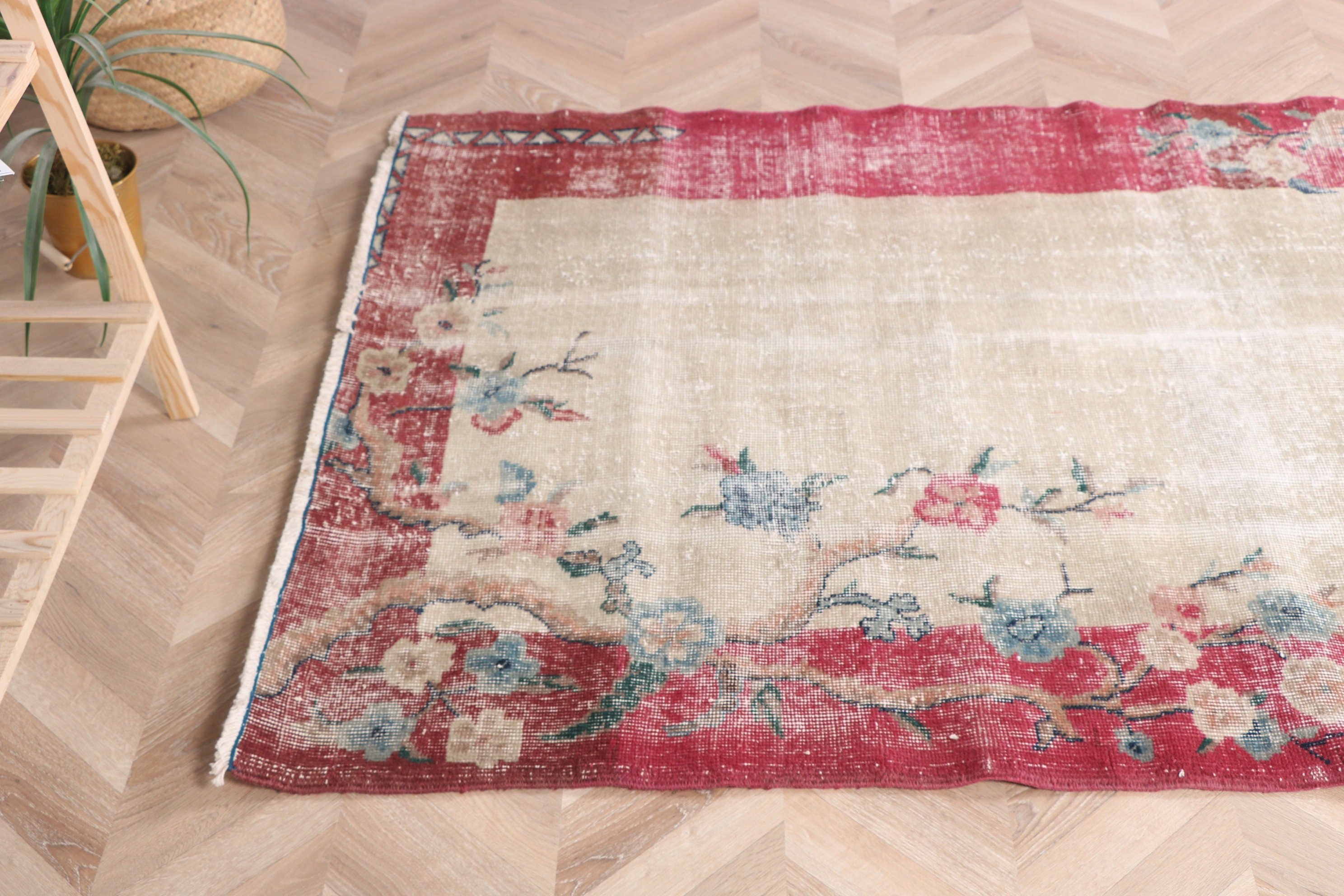 Turkish Rug, Wool Rug, Rugs for Living Room, Indoor Rugs, Vintage Rug, Floor Rug, 3.8x6.6 ft Area Rugs, Red Neutral Rug, Modern Rugs