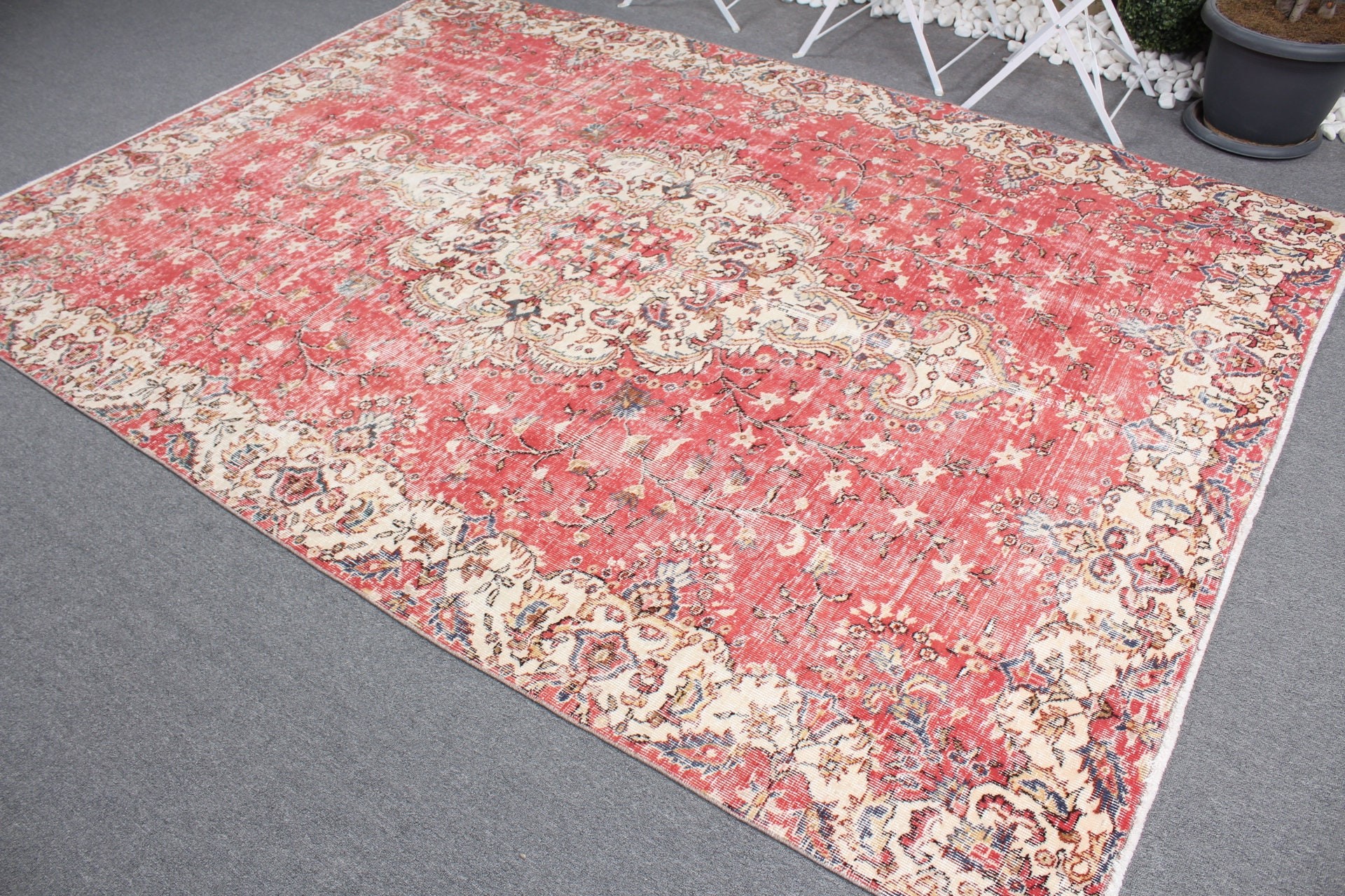 Yatak Odası Halısı, Türk Halısı, 6.5x9.1 ft Büyük Halı, Vintage Halı, Yatak Odası Halıları, Düğün Halısı, Yemek Odası Halısı, Pembe Oushak Halısı