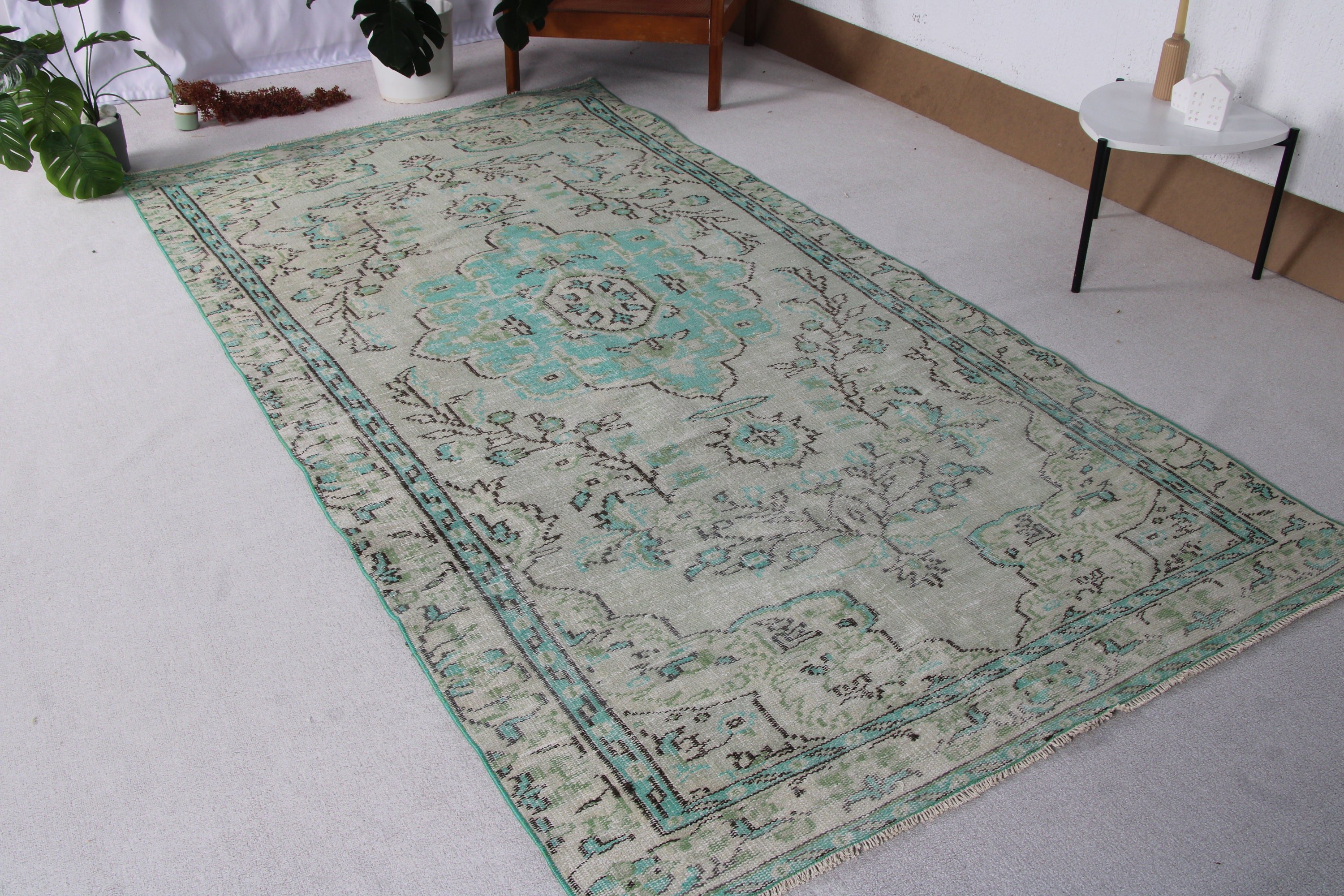 Living Room Rugs, Green Kitchen Rugs, Turkish Rug, Large Oushak Rug, 4.8x9.5 ft Large Rug, Anatolian Rugs, Vintage Rug, Geometric Rug