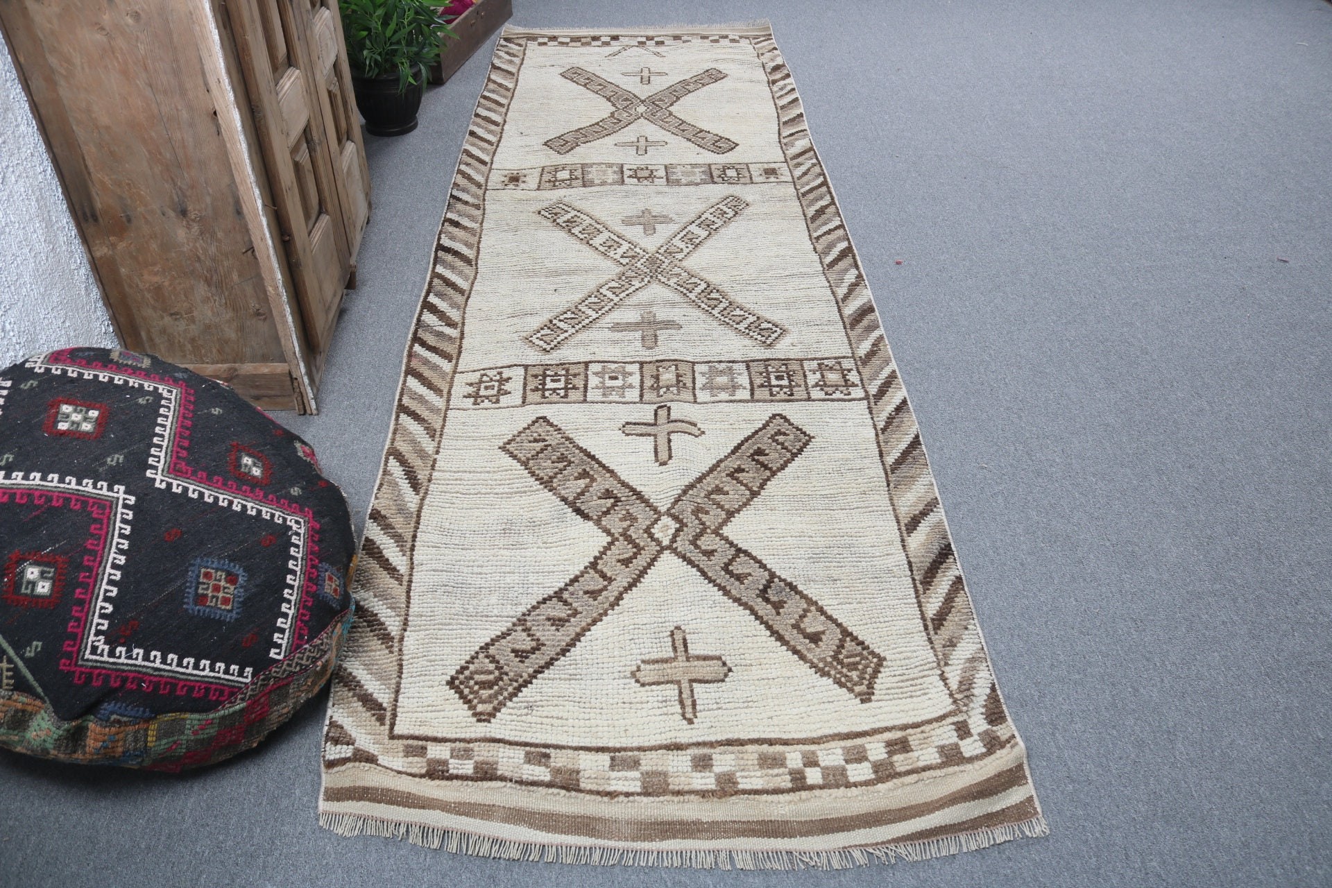 Vintage Runner Rugs, Beige Floor Rug, 3.3x10.5 ft Runner Rug, Antique Rug, Beni Ourain Runner Rug, Vintage Rug, Turkish Rugs, Wool Rug