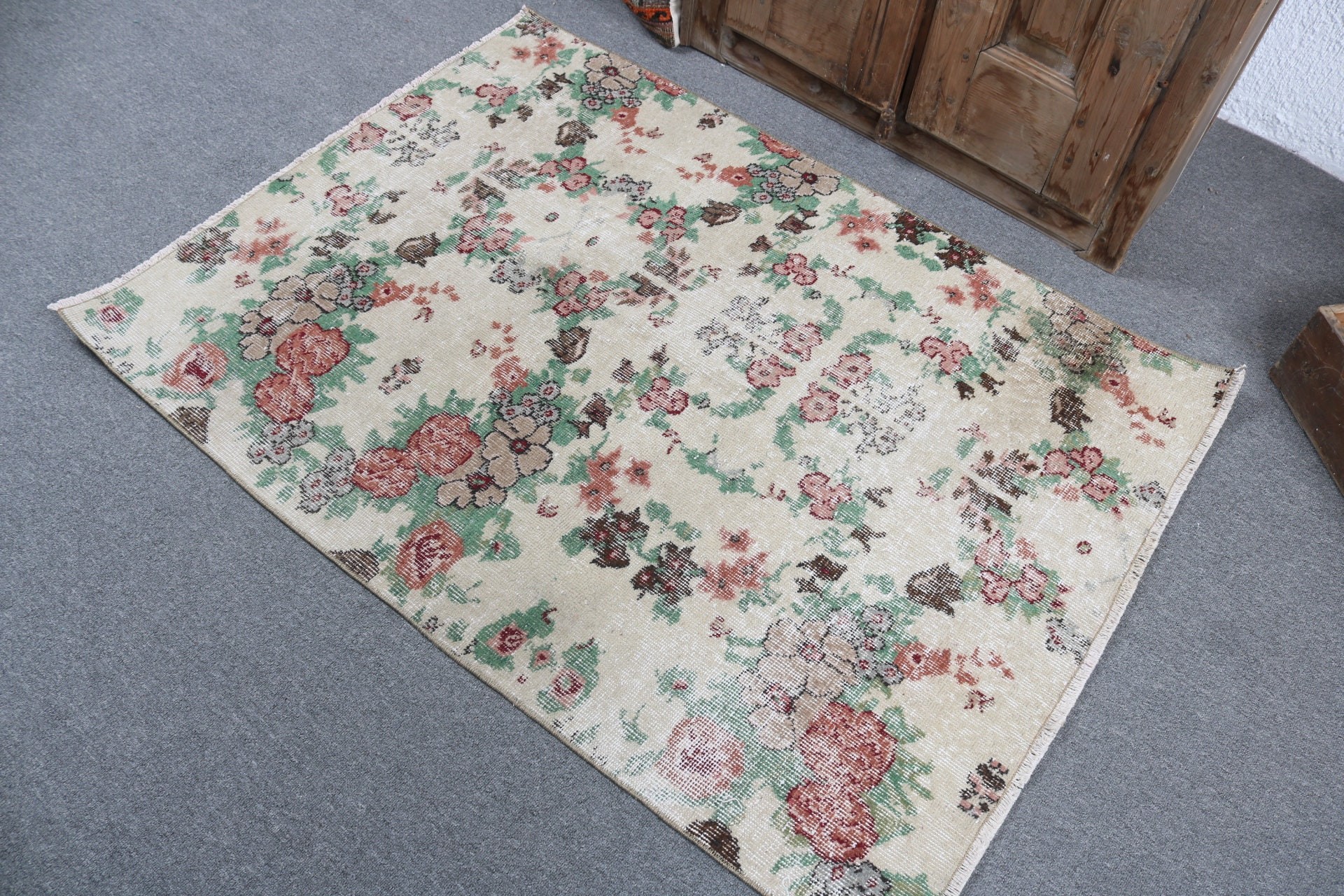 Floor Rugs, Beige Statement Rugs, Artistic Rug, Bath Rug, Vintage Rugs, 3.2x4.6 ft Small Rug, Small Area Rug, Turkish Rugs