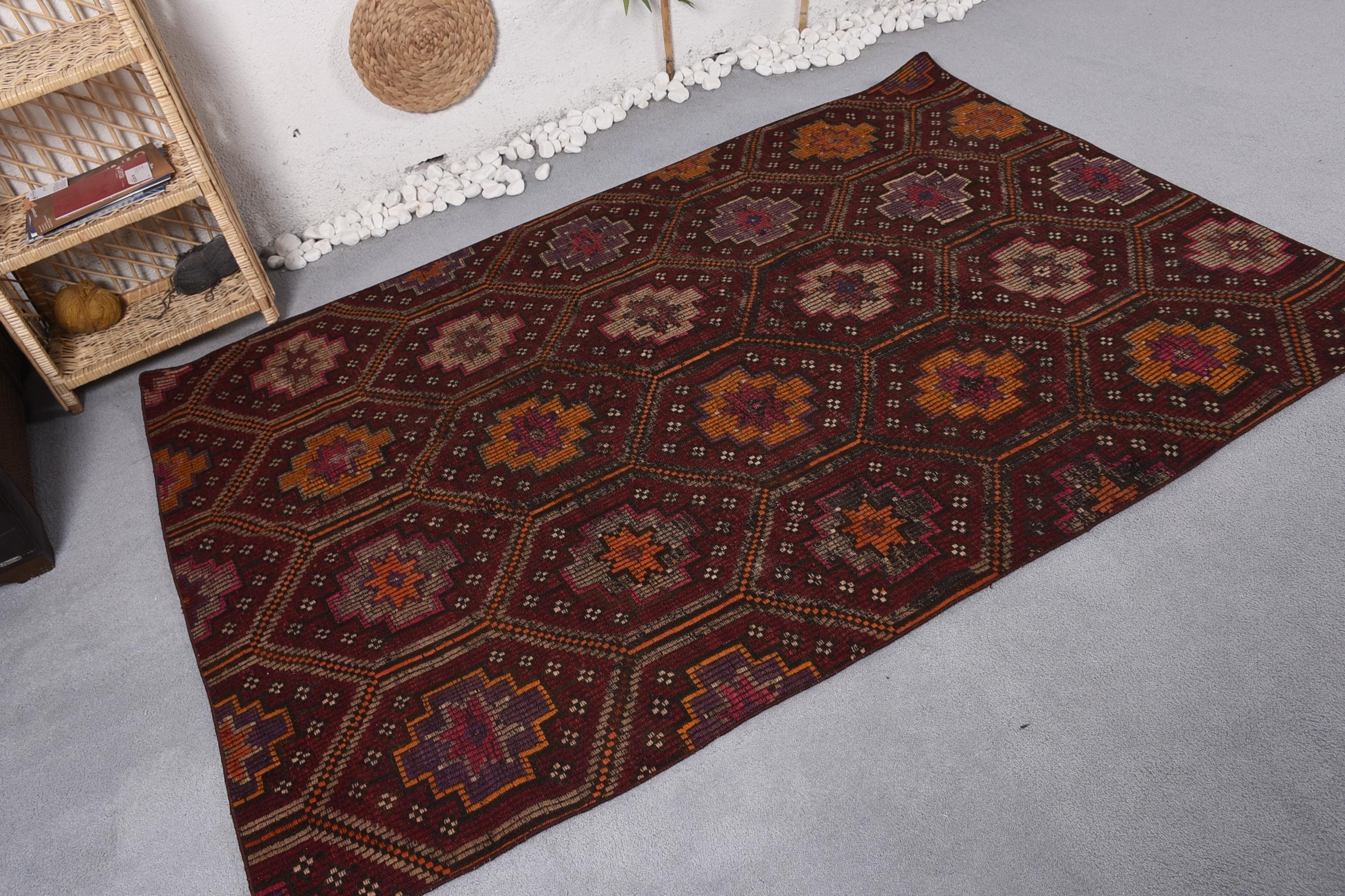 Turkish Rug, Vintage Rug, Statement Rugs, Red Home Decor Rug, 4.7x7 ft Area Rugs, Kilim, Kitchen Rug, Rugs for Oushak Area, Indoor Rugs