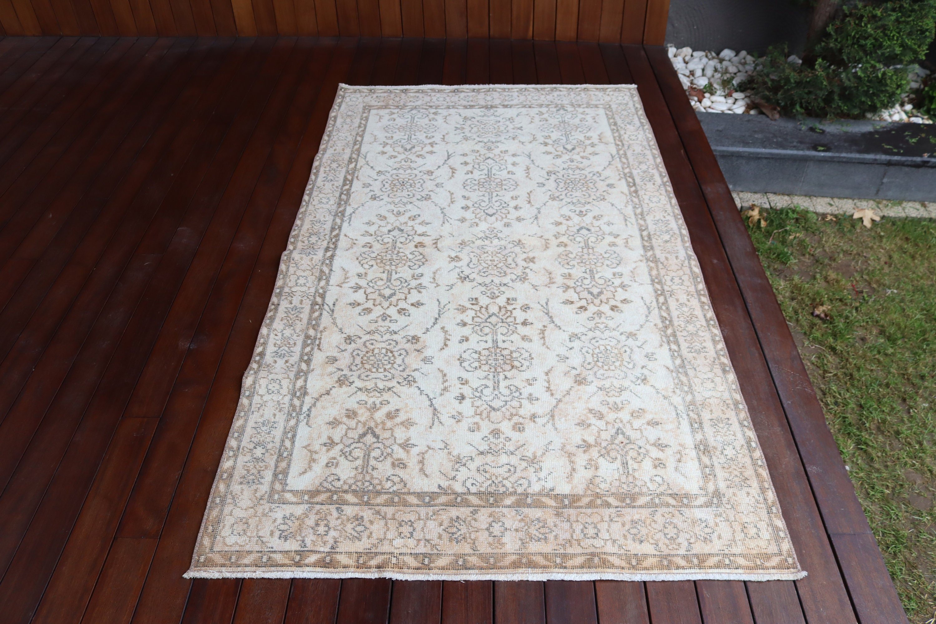 Türk Halıları, Düz Dokuma Halılar, Vintage Halı, Vintage Alan Halıları, 3,8x6,6 ft Alan Halısı, Bej Antika Halı, Bildirim Halısı, Boho Alan Halıları