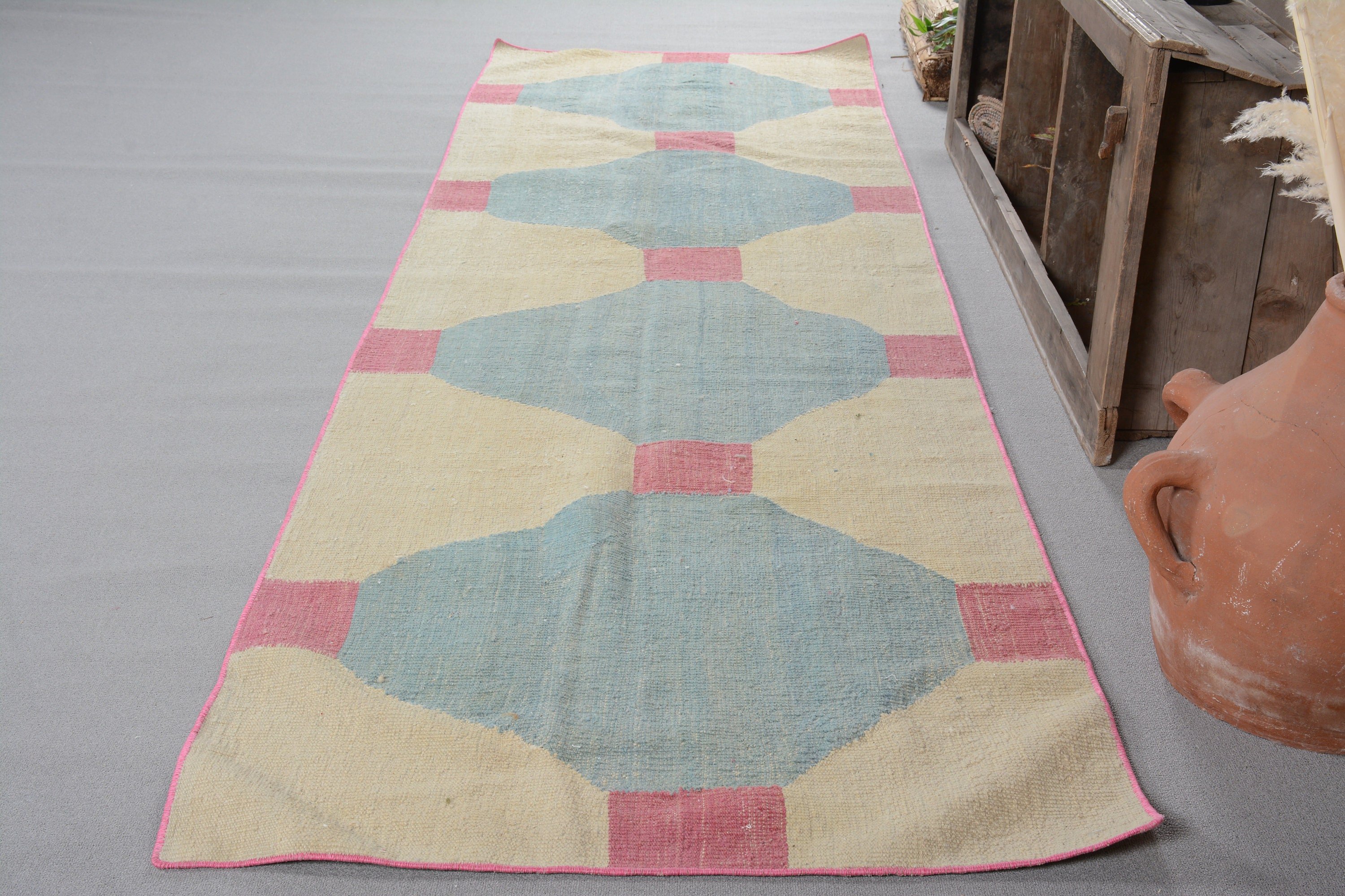 Hallway Rugs, Rugs for Kitchen, Kitchen Rug, 3.5x12 ft Runner Rugs, Floor Rug, Blue Cool Rugs, Vintage Rug, Turkish Rug