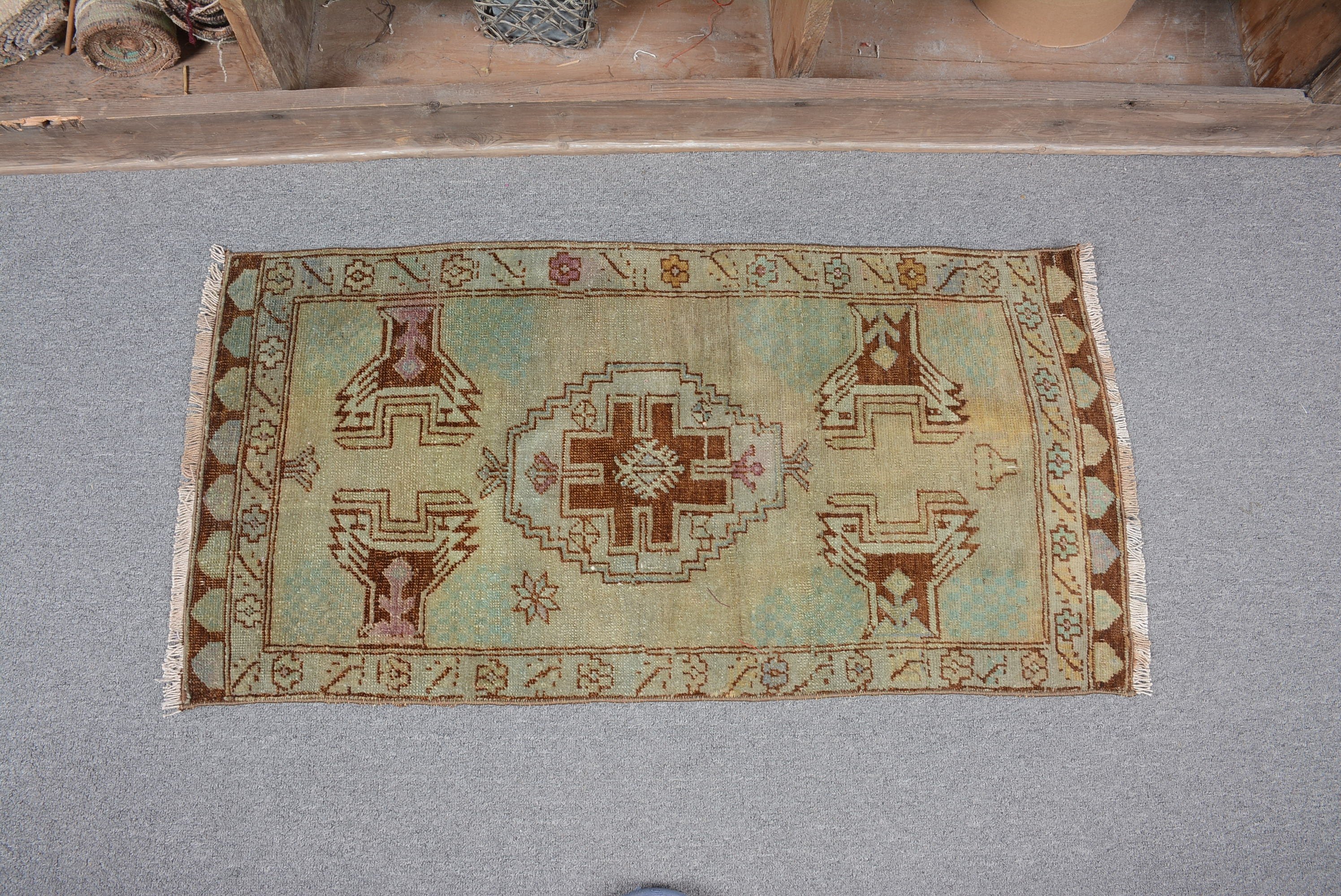 Wall Hanging Rug, 1.6x3.1 ft Small Rugs, Bathroom Rug, Wedding Rug, Turkish Rug, Oushak Rug, Anatolian Rug, Vintage Rugs, Brown Kitchen Rug