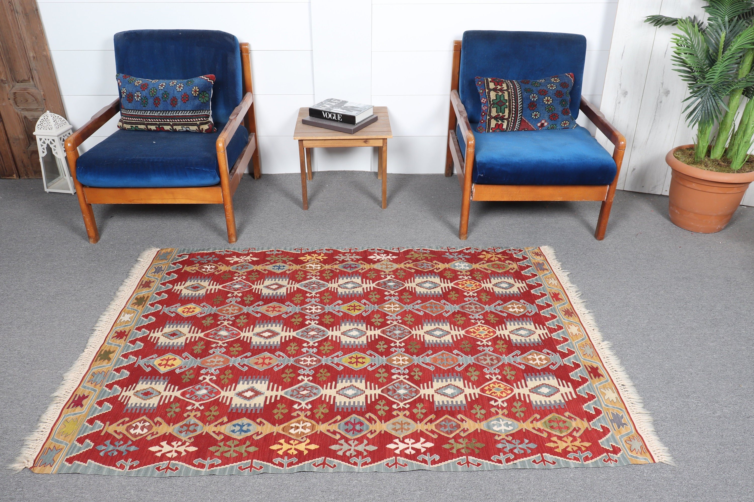 Nursery Rug, Kilim, Vintage Rugs, Red  4x5.8 ft Accent Rugs, Muted Rugs, Turkish Rugs, Anatolian Rug, Bedroom Rugs, Floor Rug