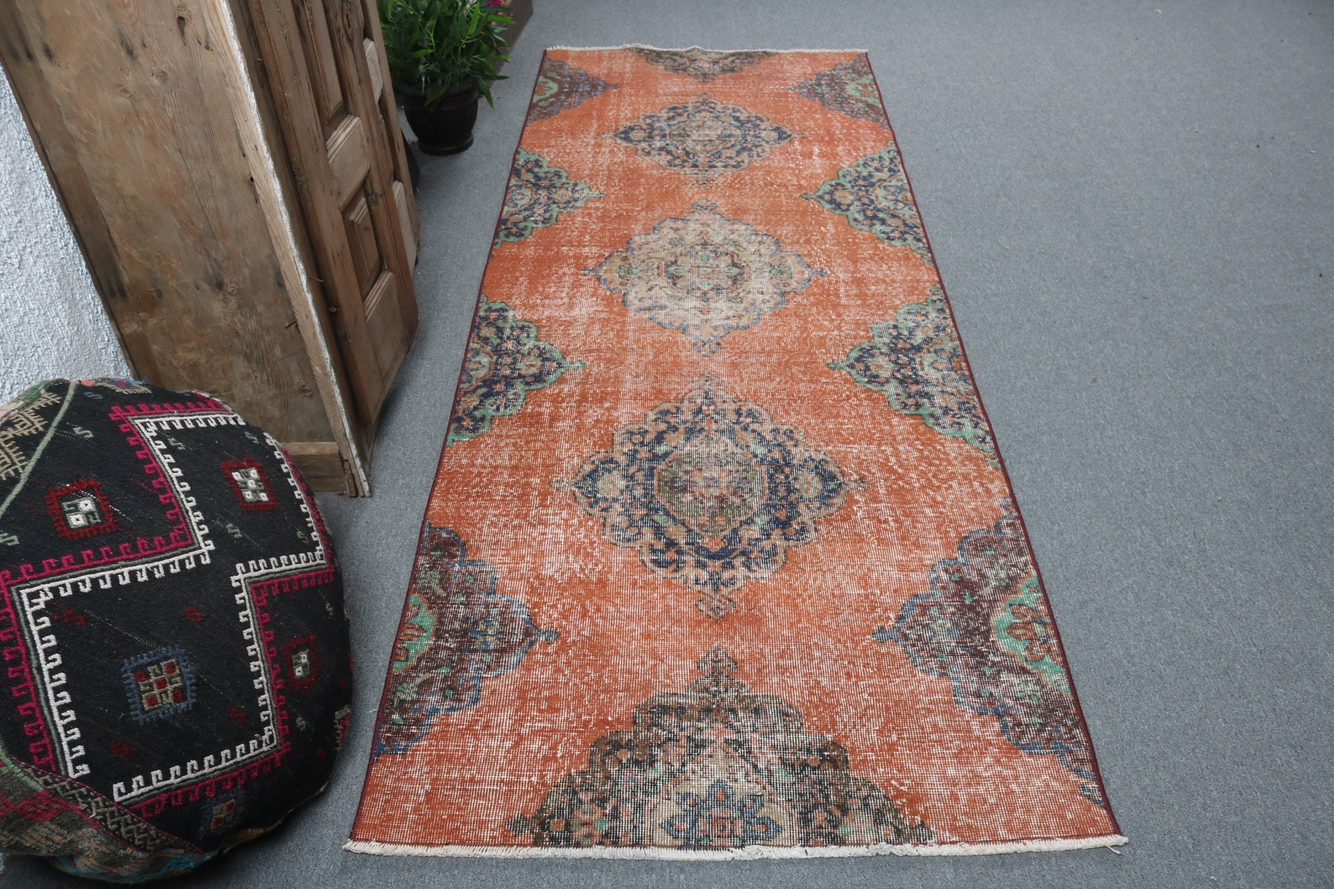 Rugs for Hallway, Vintage Rug, Orange Oushak Rug, Stair Rug, Statement Rug, Floor Rugs, Turkish Rug, 3.5x9.1 ft Runner Rug, Bohemian Rugs