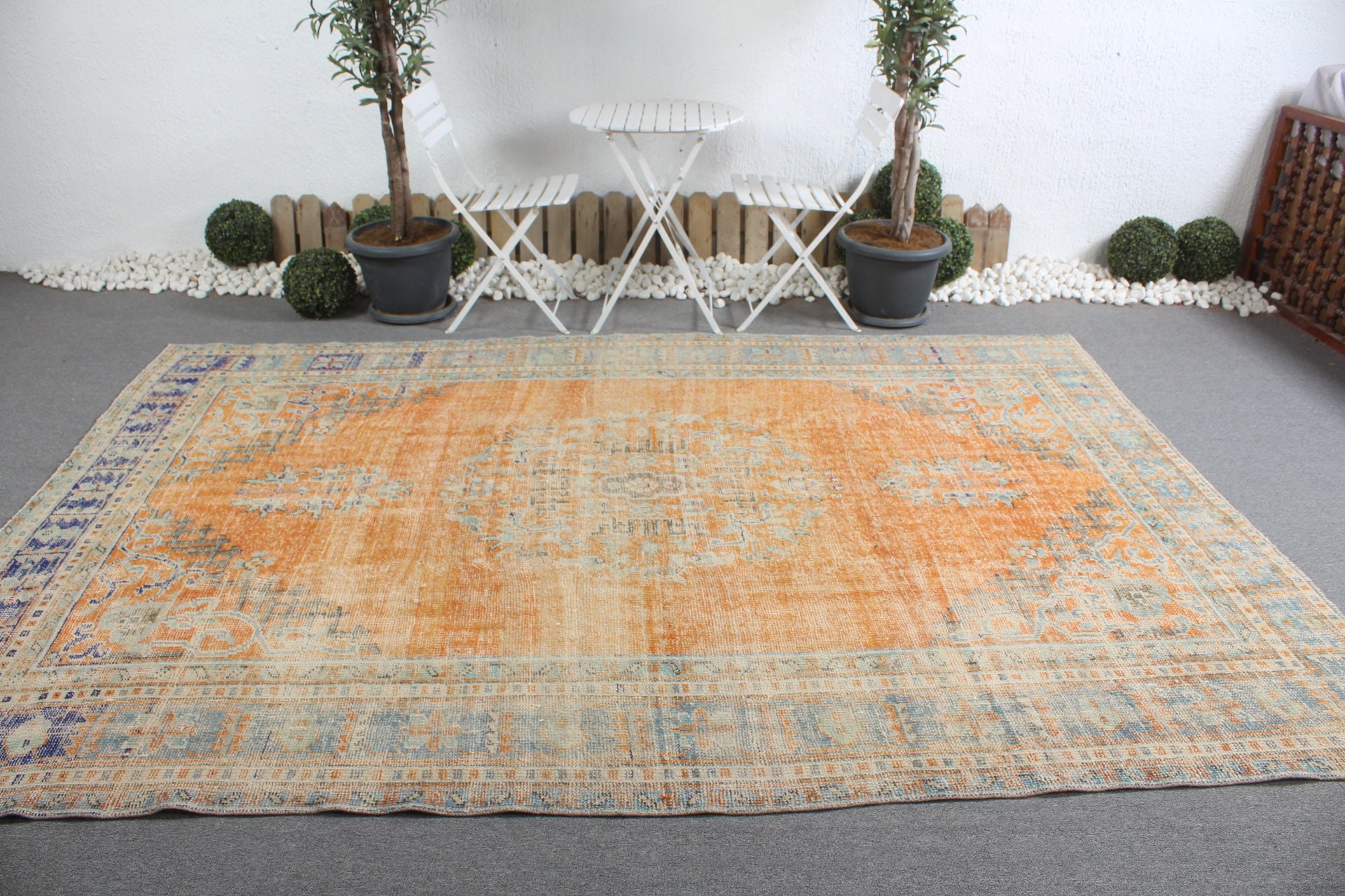 Dining Room Rug, Orange Oushak Rug, Vintage Rug, 7.3x10.2 ft Oversize Rug, Natural Rug, Kitchen Rug, Salon Rug, Moroccan Rugs, Turkish Rug