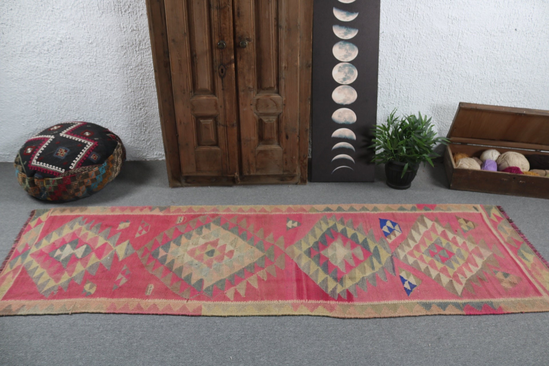 Vintage Runner Halıları, Pembe Mutfak Halısı, Yatak Odası Halısı, 2,9x8,8 ft Runner Halıları, Vintage Halı, Havalı Halılar, Türk Halıları, Beni Ourain Runner Halıları