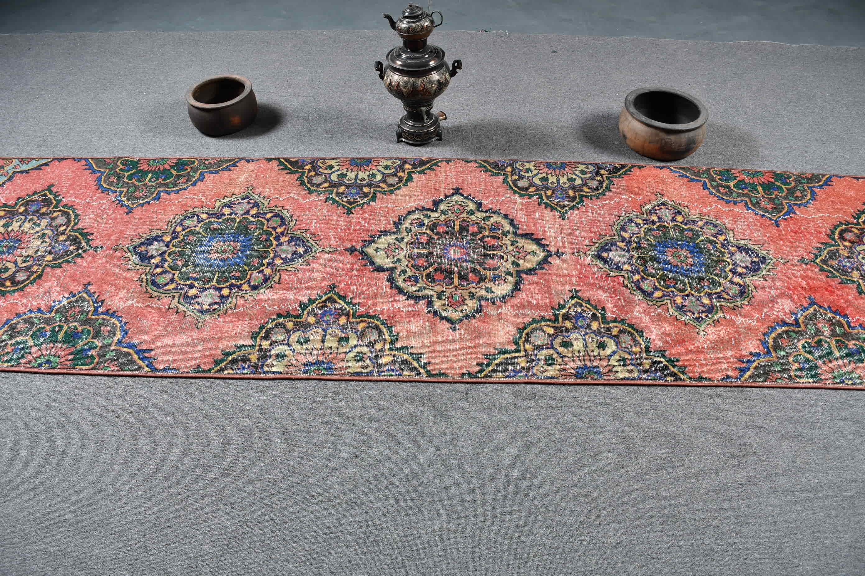 Red Oriental Rug, Turkish Rugs, Cool Rug, Vintage Rug, Old Rug, 3.1x13.2 ft Runner Rug, Oushak Rugs, Hallway Rug, Art Rugs, Rugs for Stair