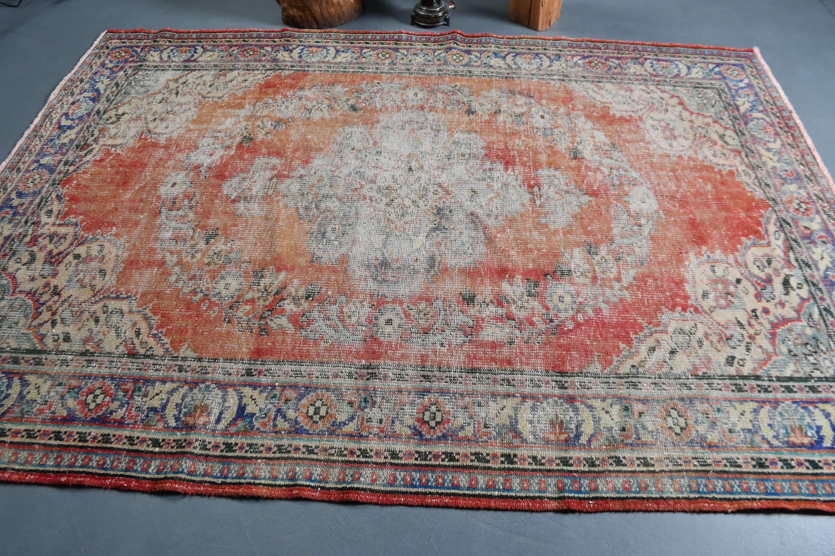 Living Room Rug, Floor Rug, Salon Rug, Turkish Rugs, Red  6.3x8.7 ft Large Rugs, Anatolian Rug, Vintage Rugs, Authentic Rugs