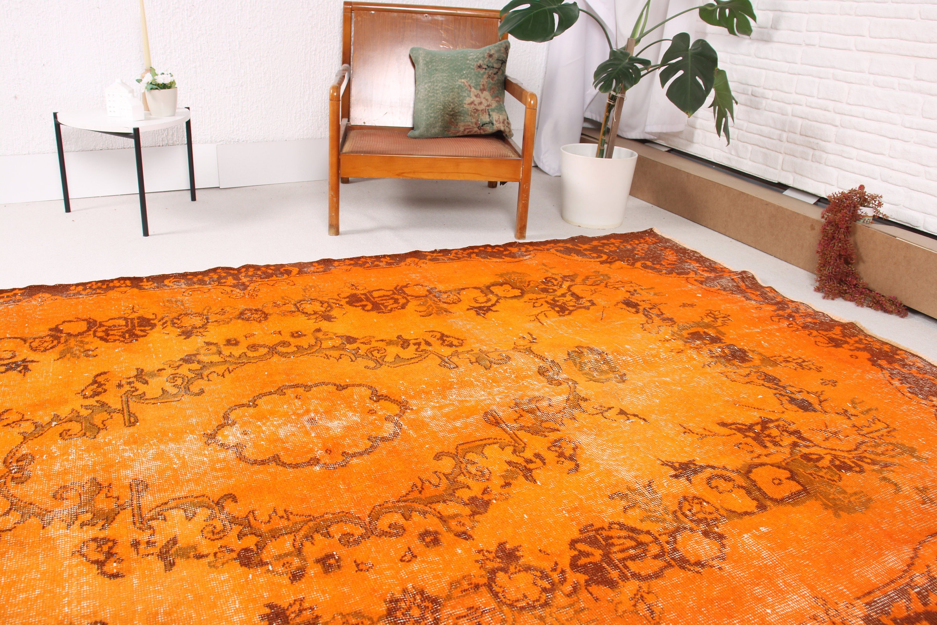 Vintage Rugs, Antique Rug, Turkish Rugs, Art Rug, Dining Room Rugs, 5.9x9.5 ft Large Rug, Salon Rug, Orange Oushak Rugs, Home Decor Rugs